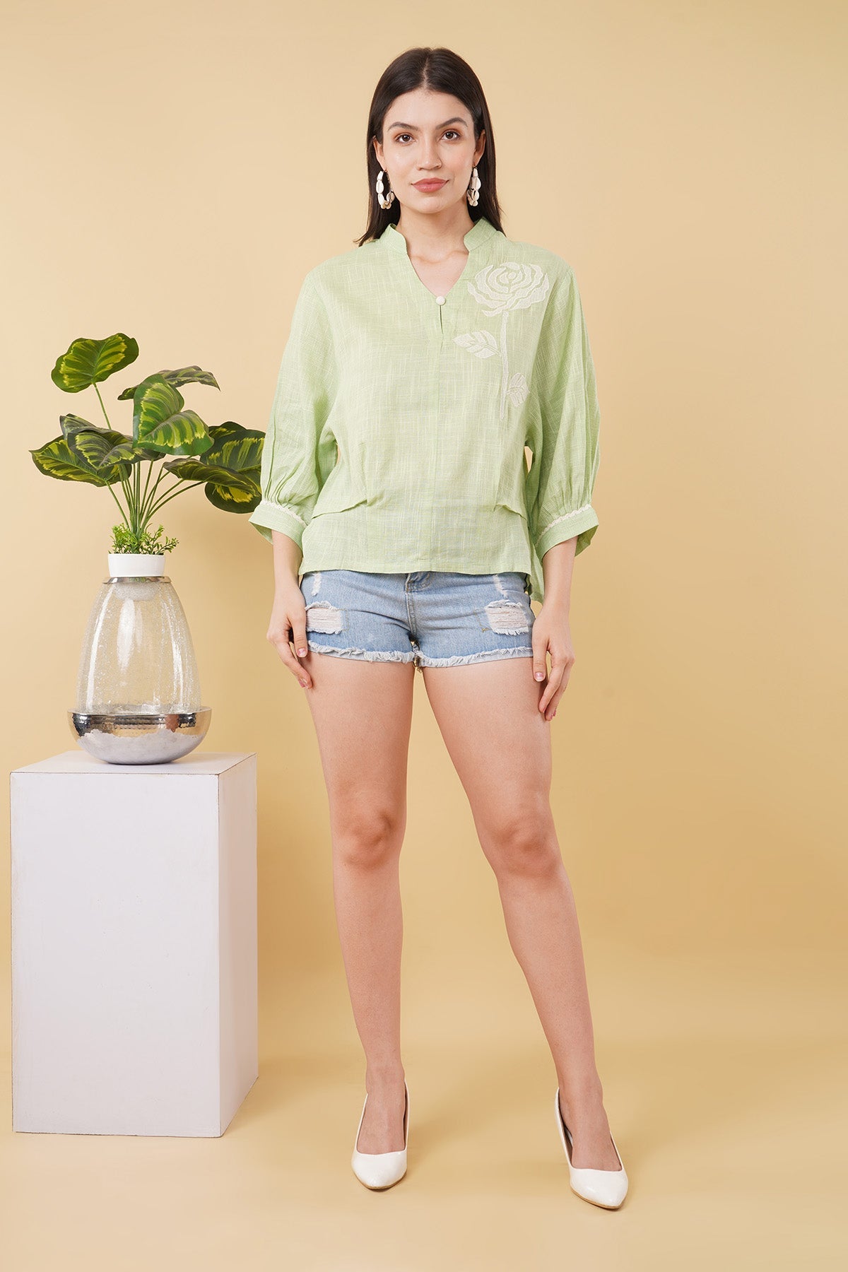 Buy Green Lace Handloom Cotton Top by OSKOS for women online at ScrollnShops