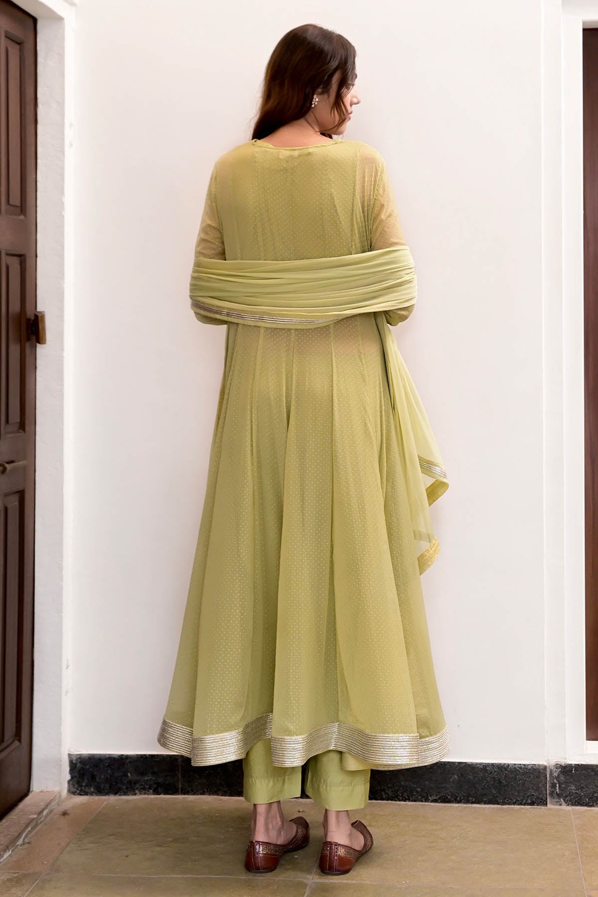 Green Lace V-Neck Kurta Set