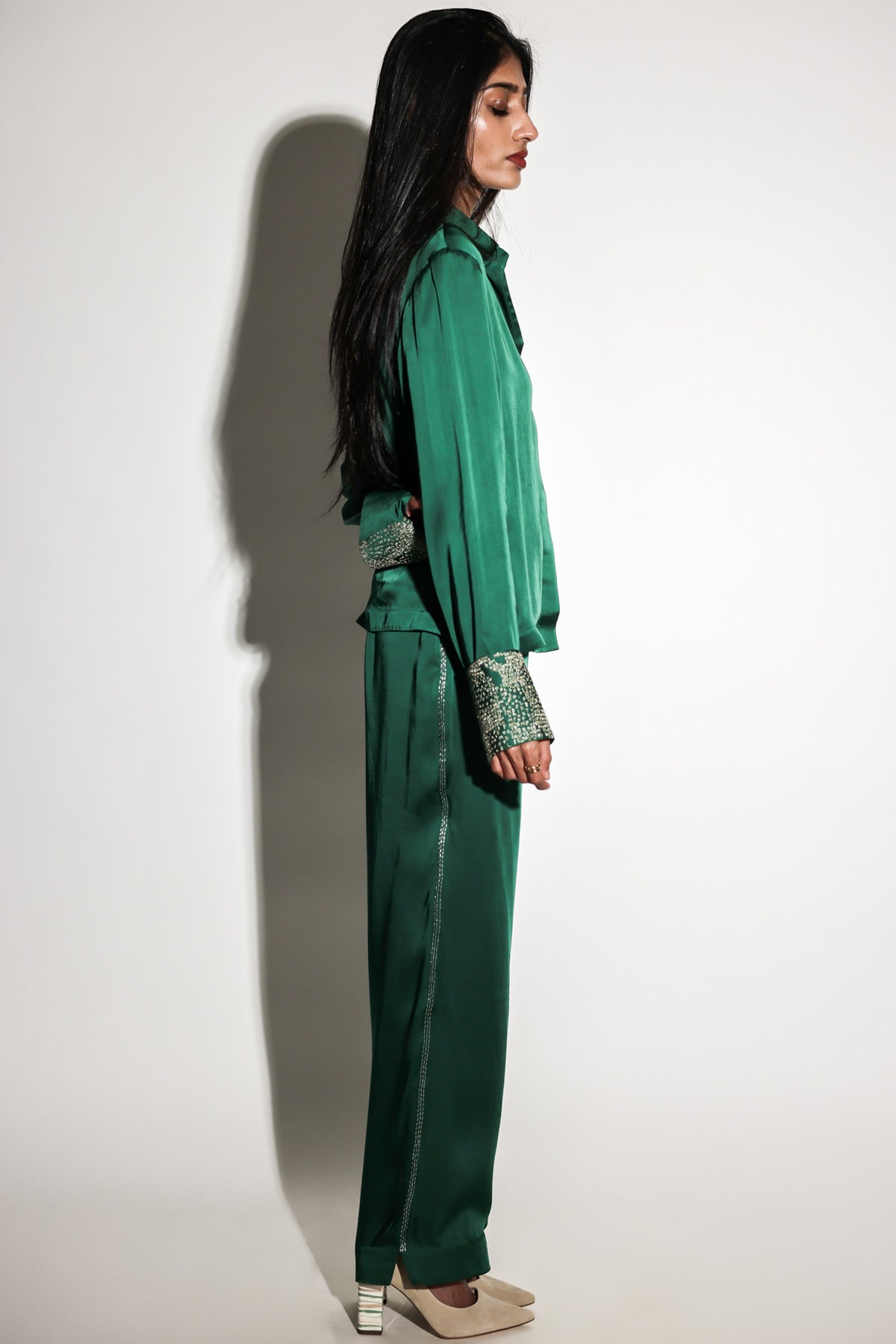 Green Lapel Detail Co-ord Set