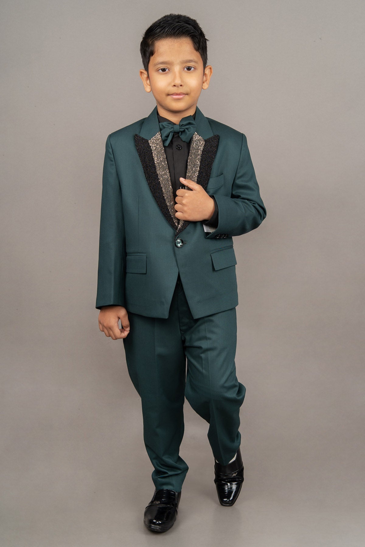 Designer Little Brats Green Lapel Embroidered Suit For young Boys Available online at ScrollnShops