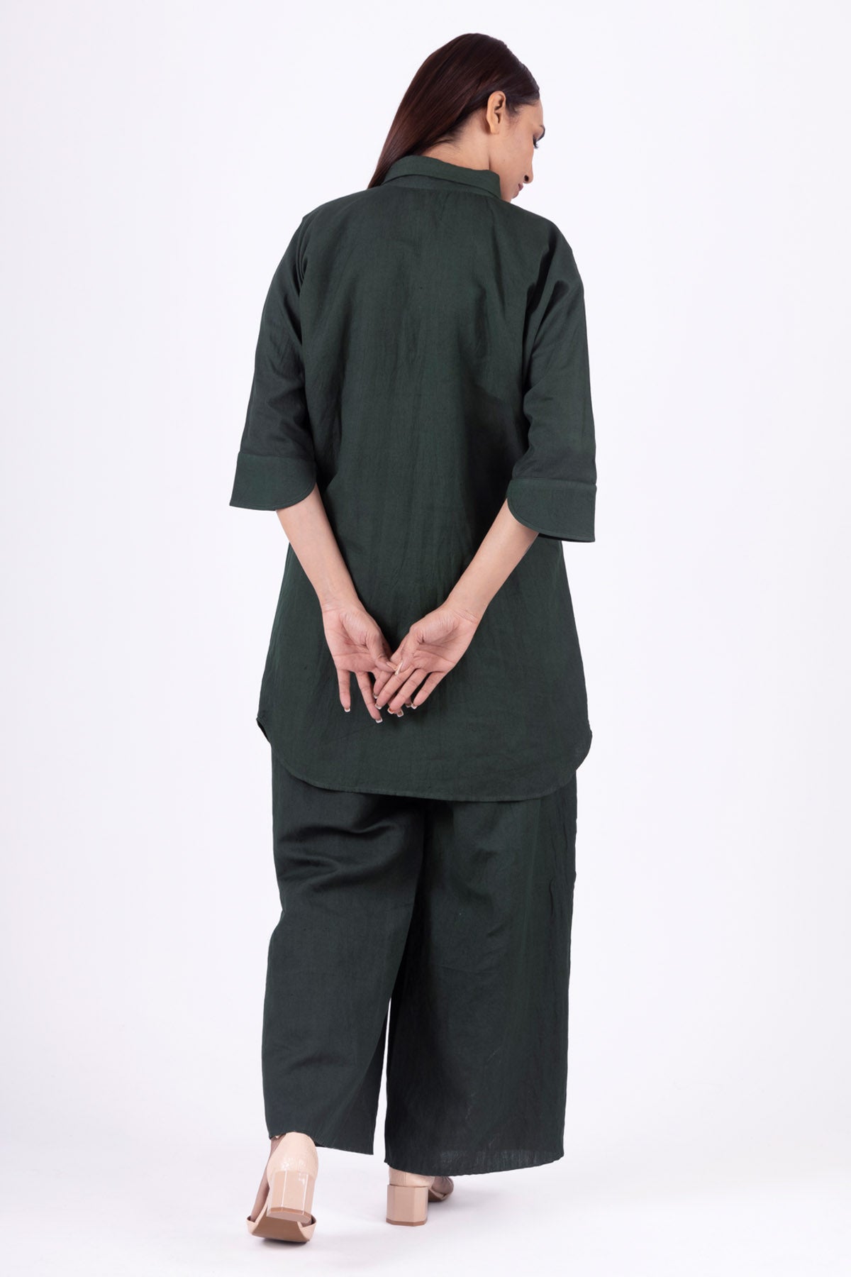 Green Linen Long Shirt & Pants