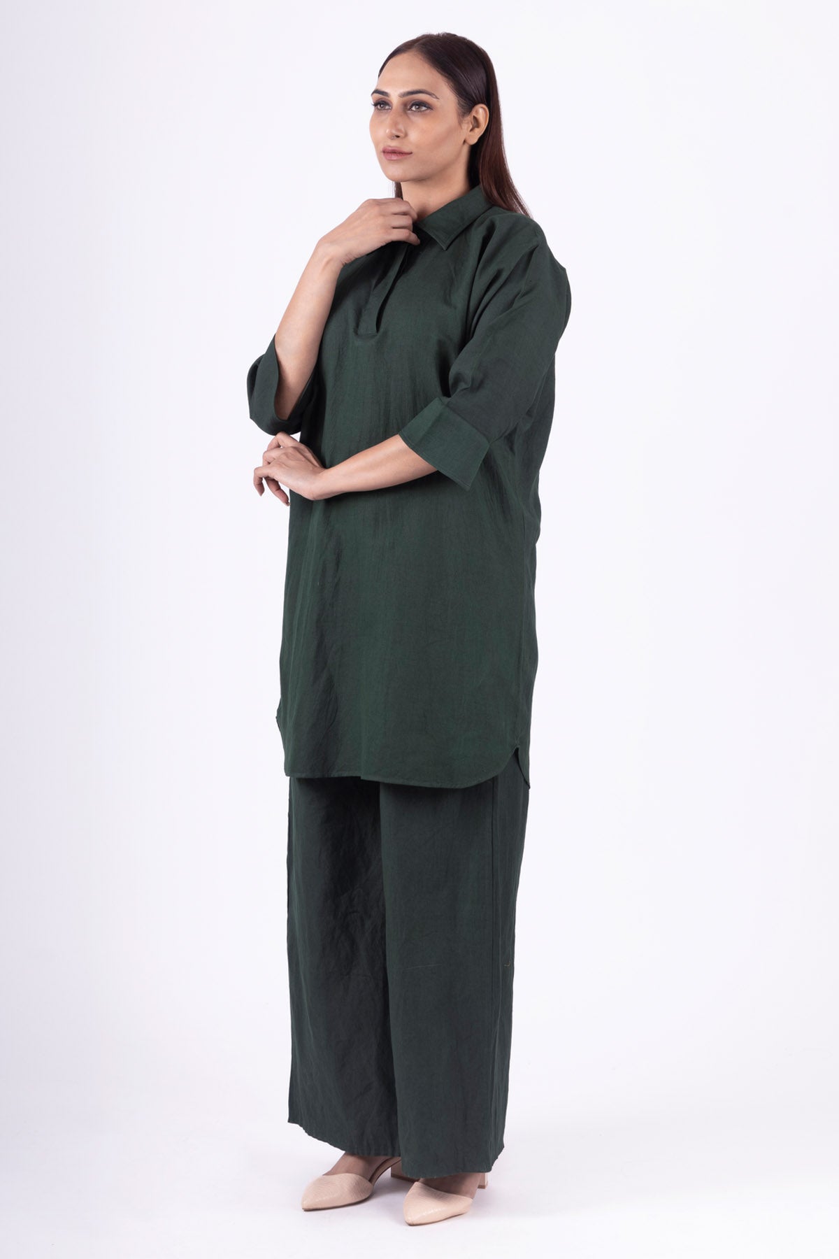 Green Linen Long Shirt & Pants