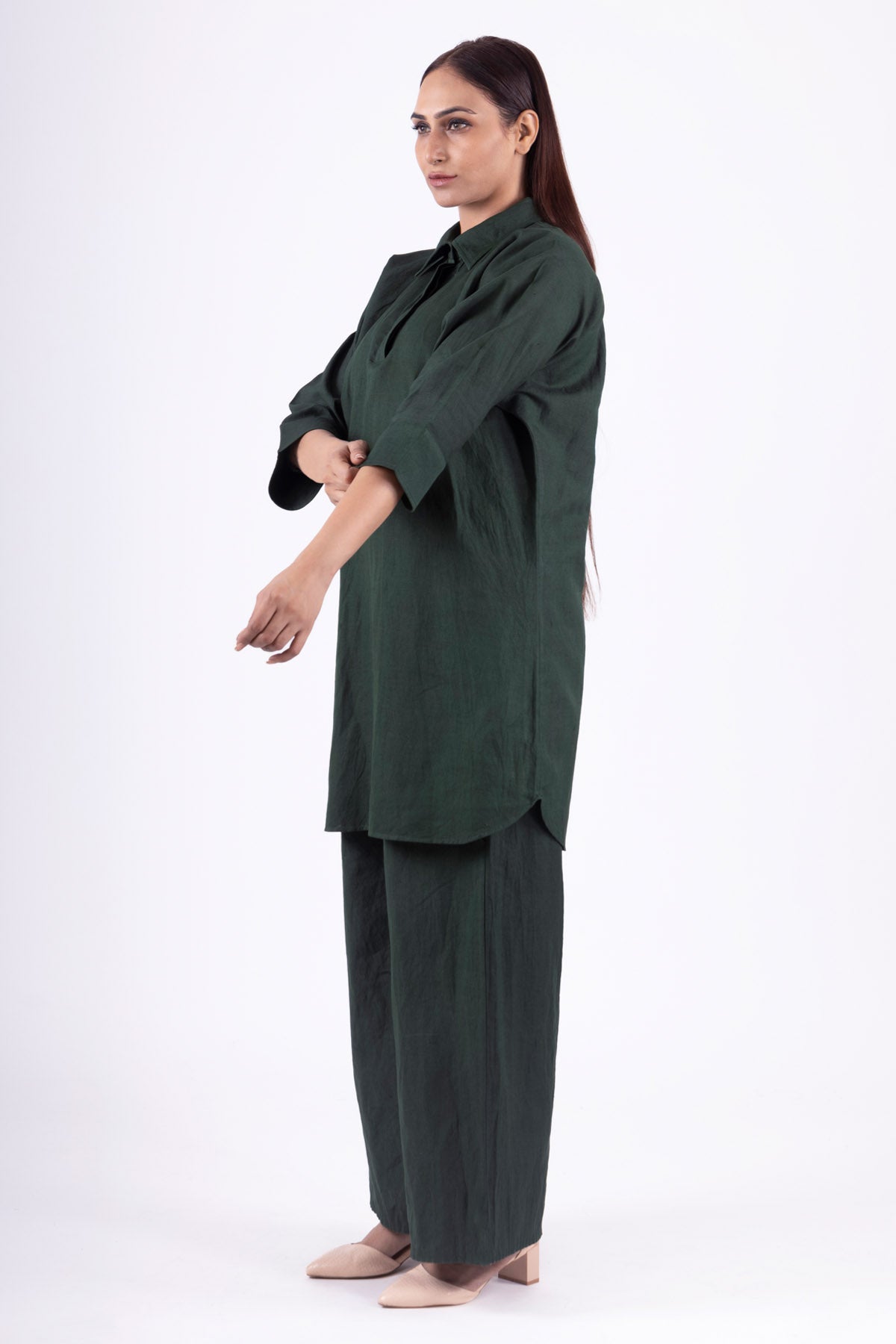 Green Linen Long Shirt & Pants
