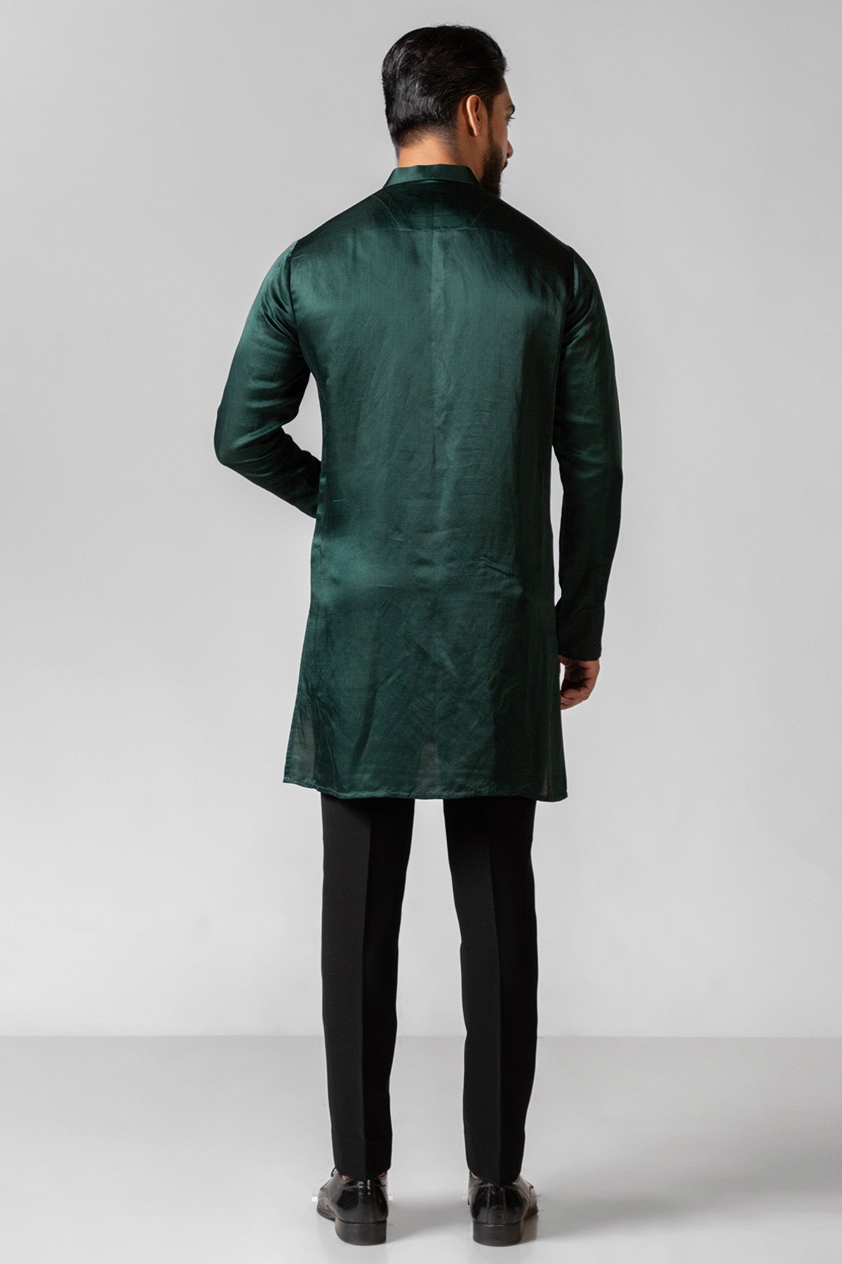 Green Linen Pintuck Kurta Set