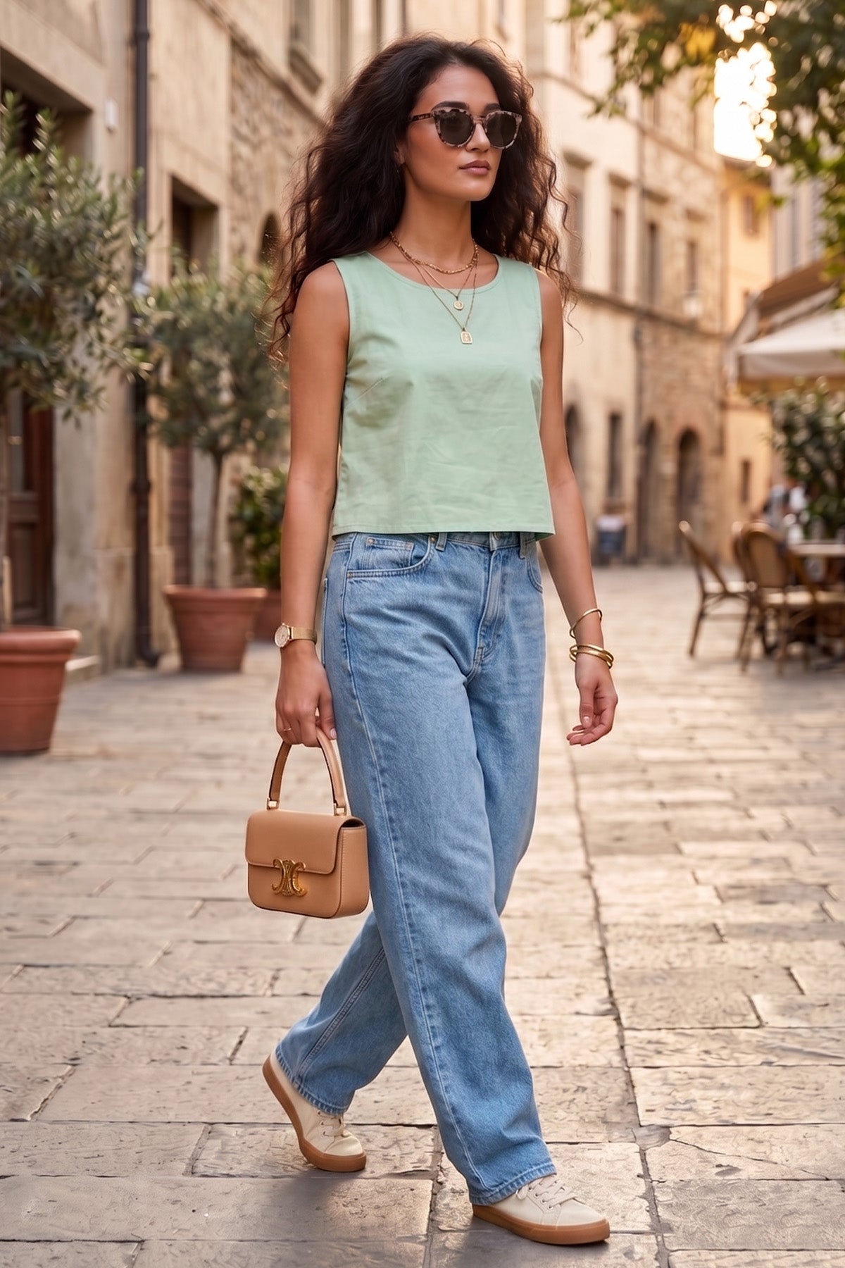 Green Linen Sleeveless Crop Top