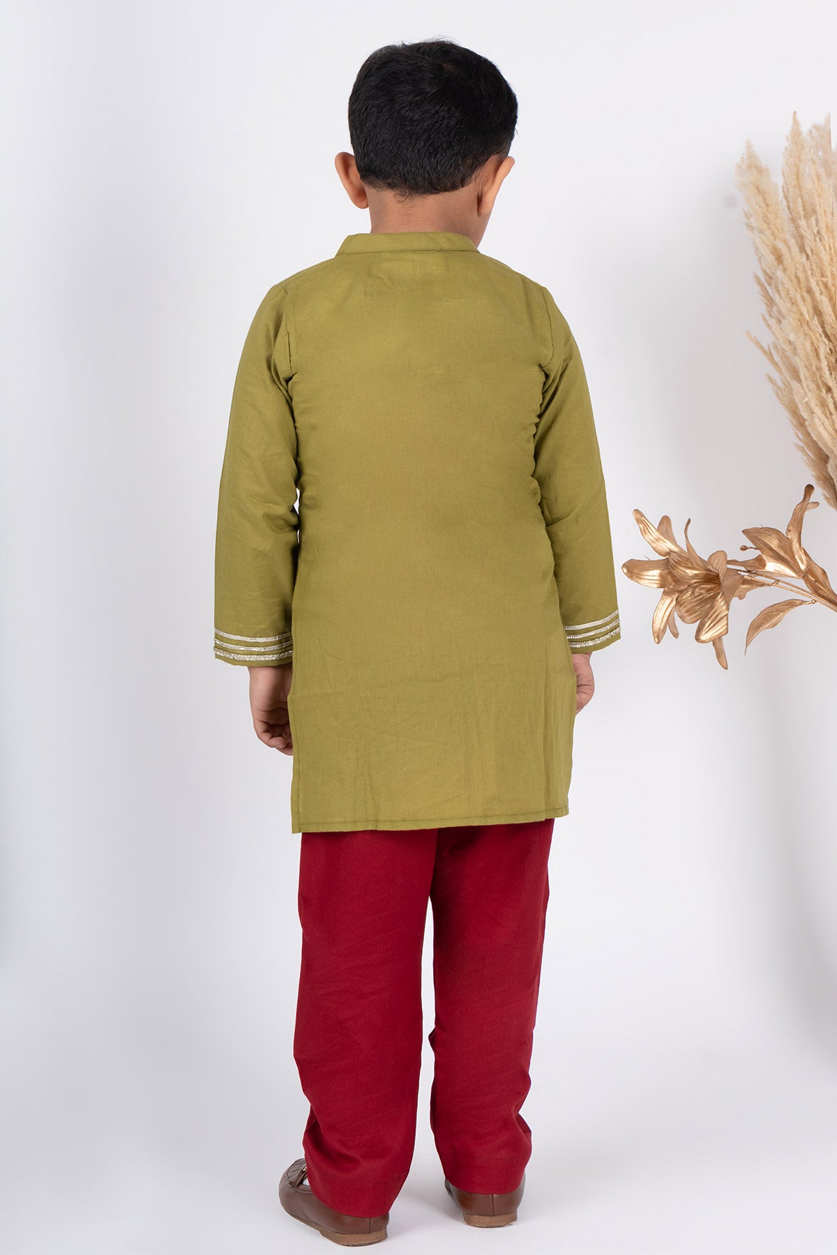 Green & Maroon Cotton Kurta Set