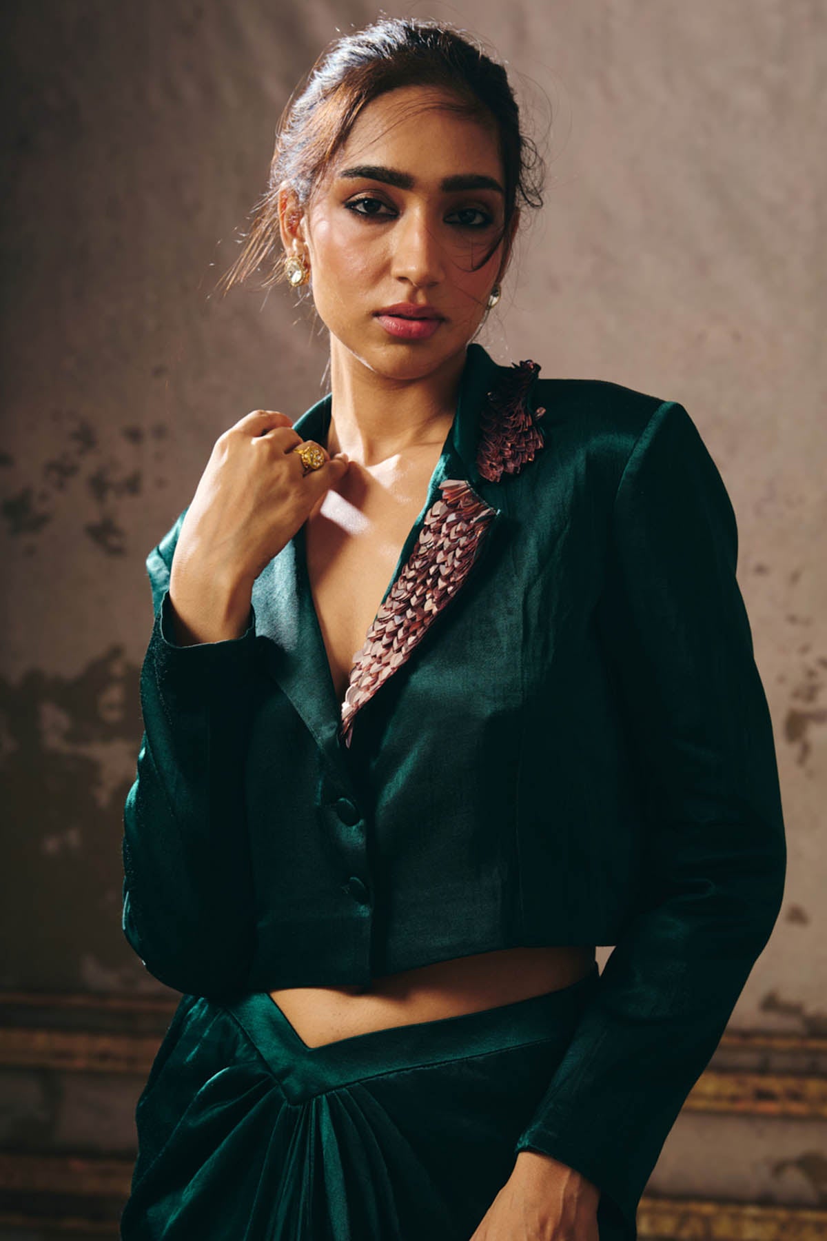 Green Mashroo Indo-Western Set