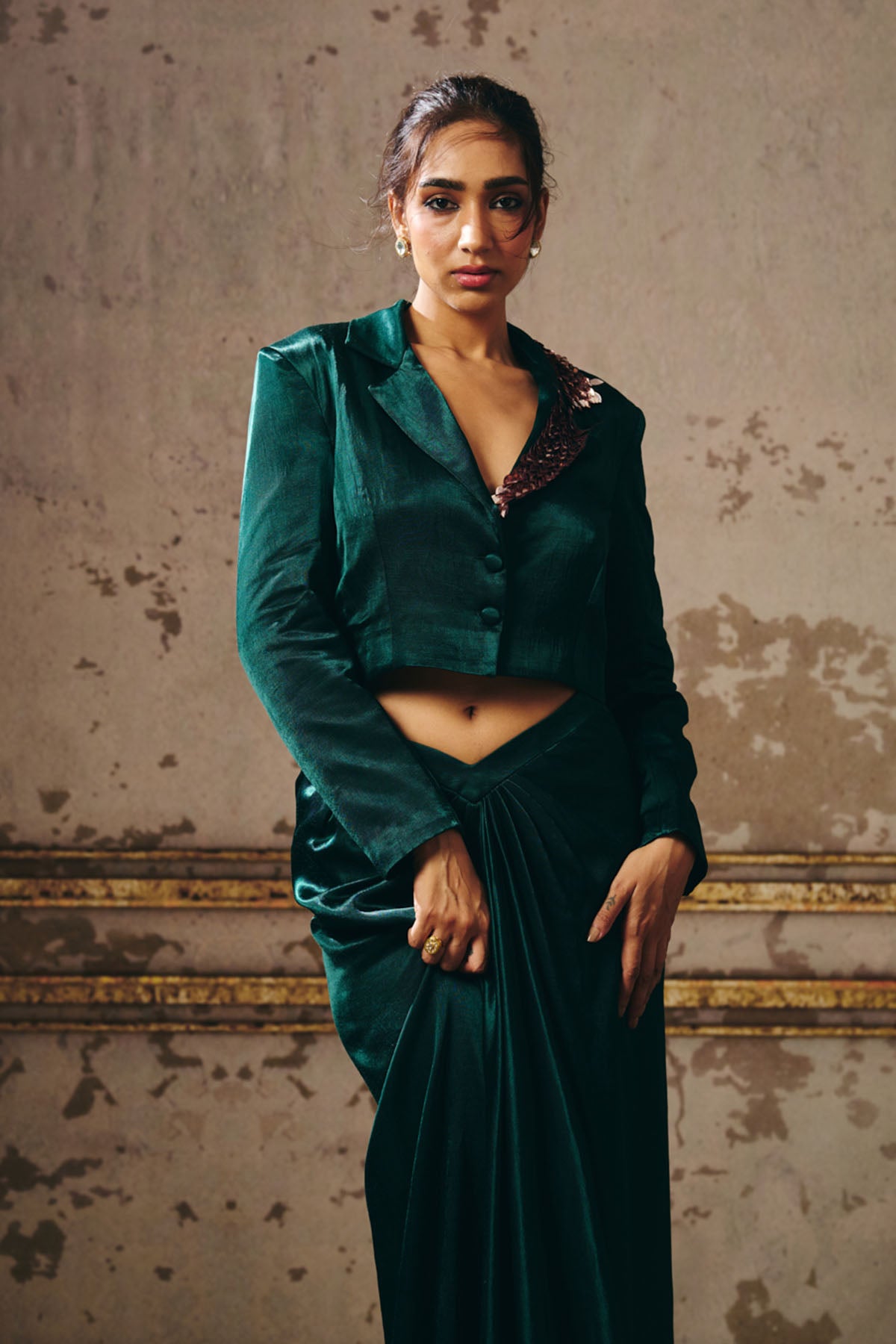 Green Mashroo Indo-Western Set