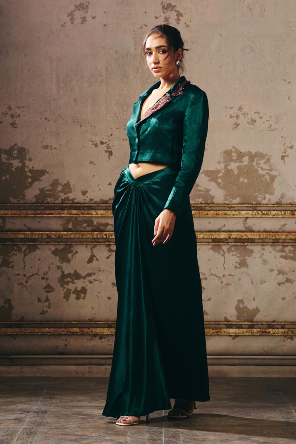 Green Mashroo Indo-Western Set