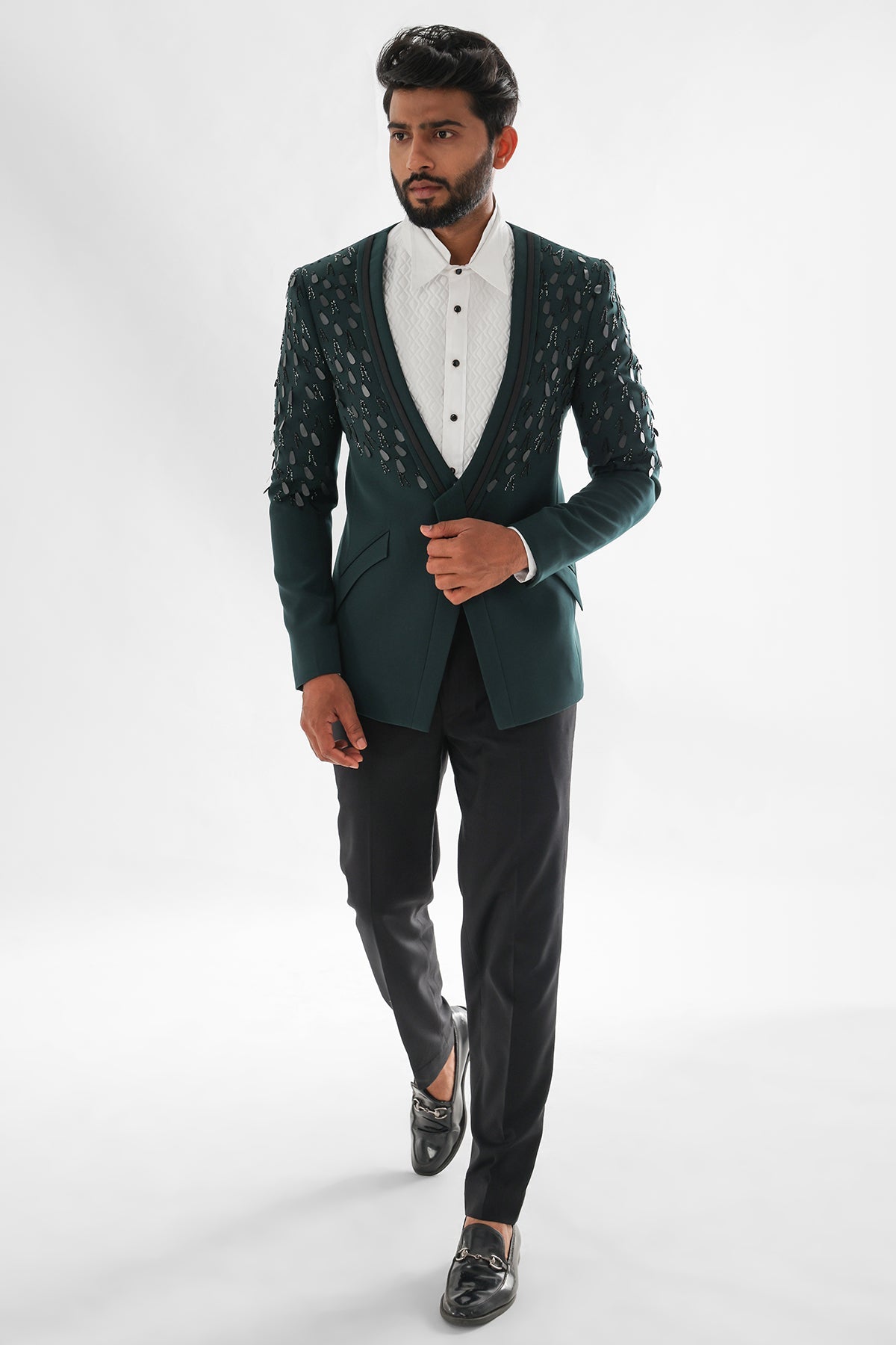 Buy Green Matte Sequins Tuxedo Set for men by Paarsh Atelier online available at scrollnshops