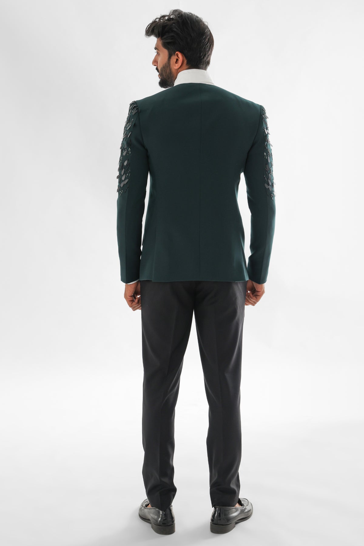 Green Matte Sequins Tuxedo Set