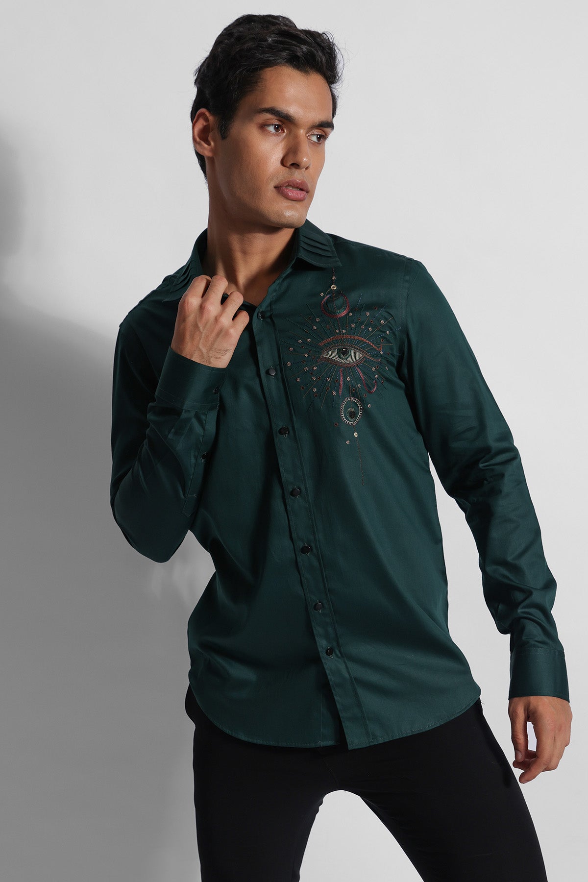 Buy Green Minimal Threaded Shirt for men by Paarsh Atelier online available at scrollnshops