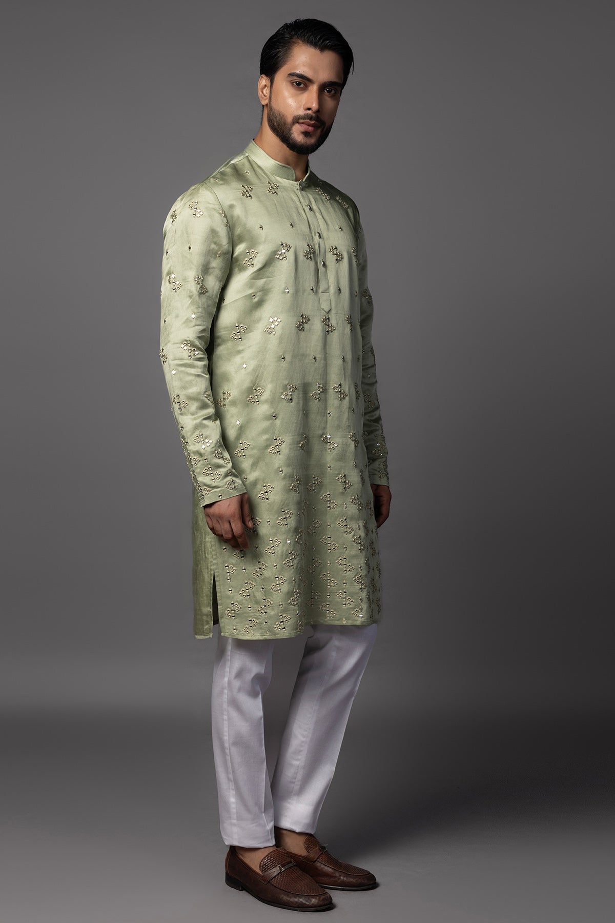 Green Mirror Work Kurta & Pants
