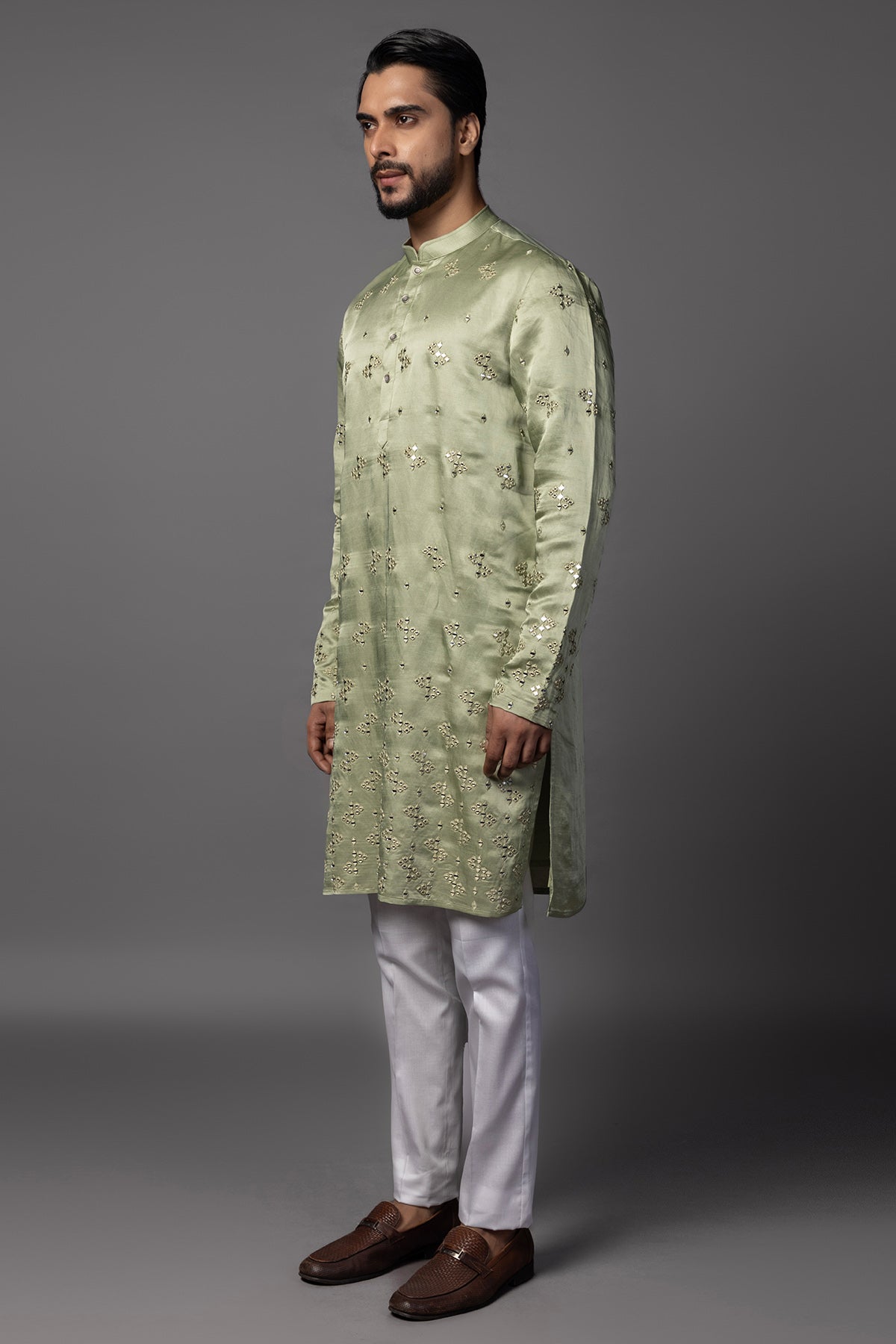 Green Mirror Work Kurta & Pants