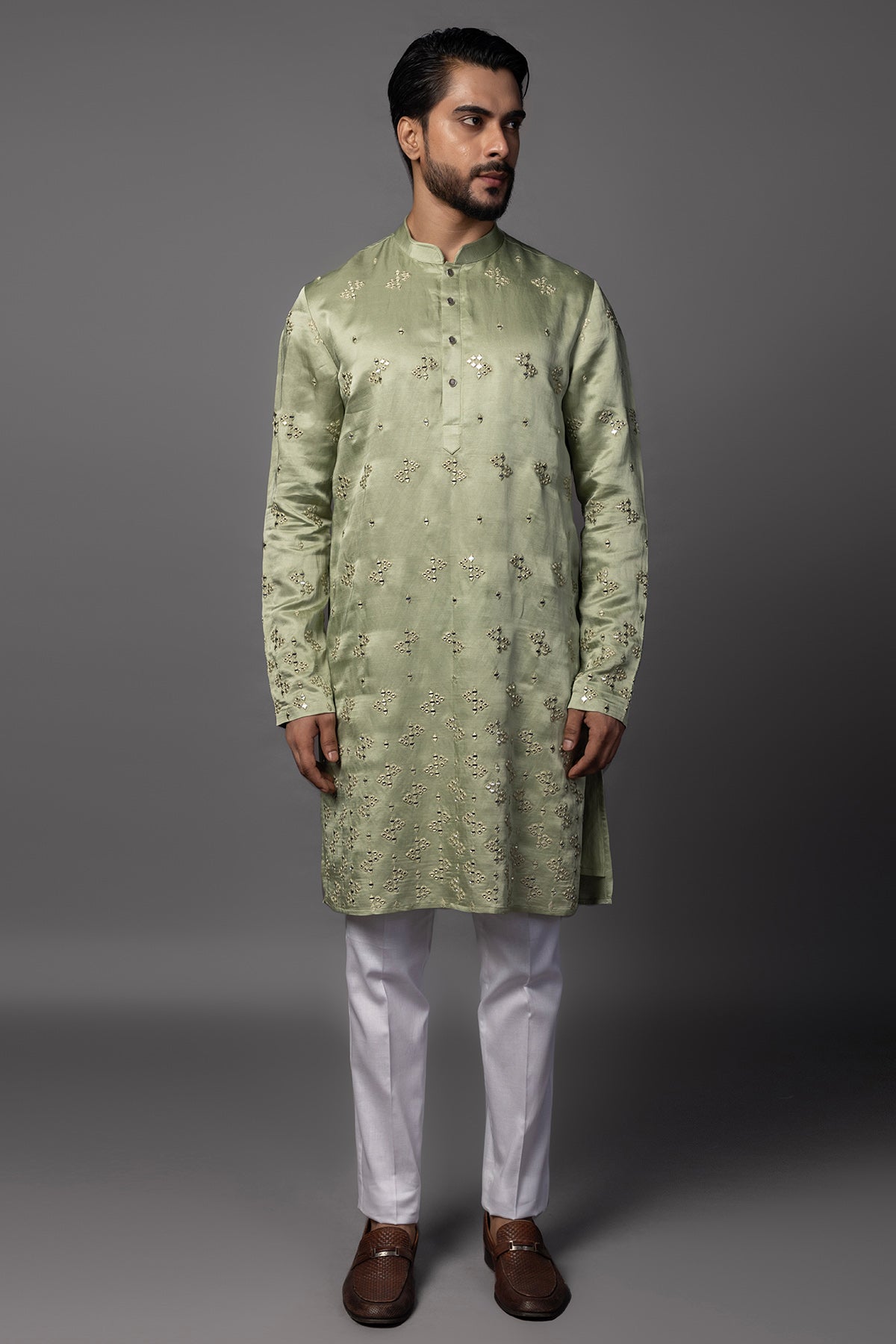 Buy Green Mirror Work Kurta & Pants for men by Paarsh Atelier online available at scrollnshops