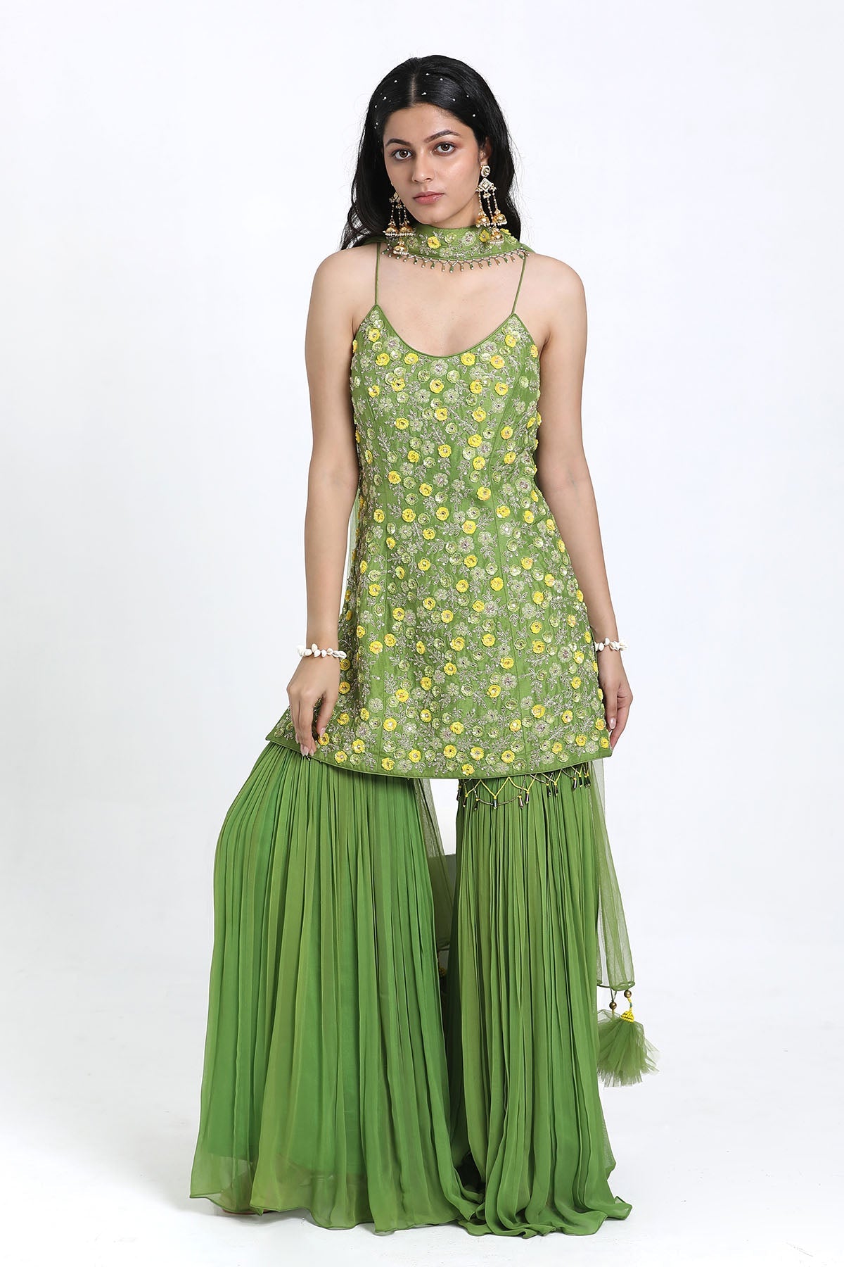 Buy Green Mirror Work Sharara Set by Nitisha Kashyapi for women online at ScrollnShops