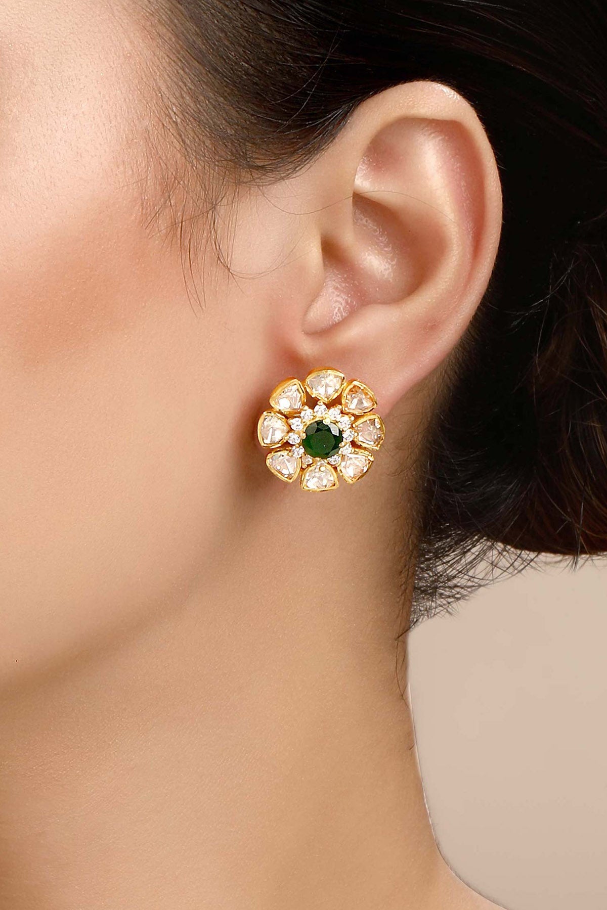 Buy Green Moissanite Polki Danglers by Sica for women online at ScrollnShops
