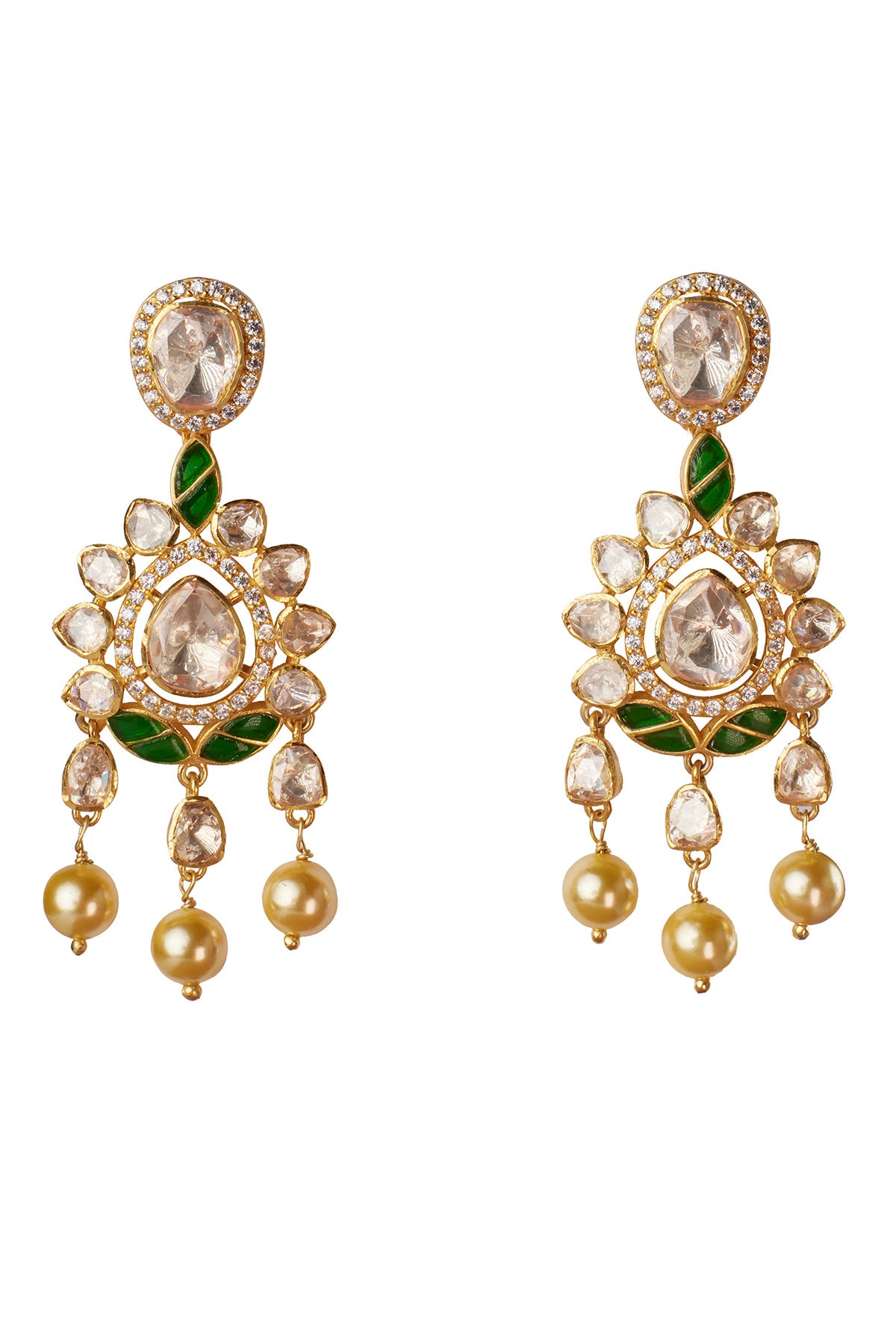 Green Moissanite Polki Earrings