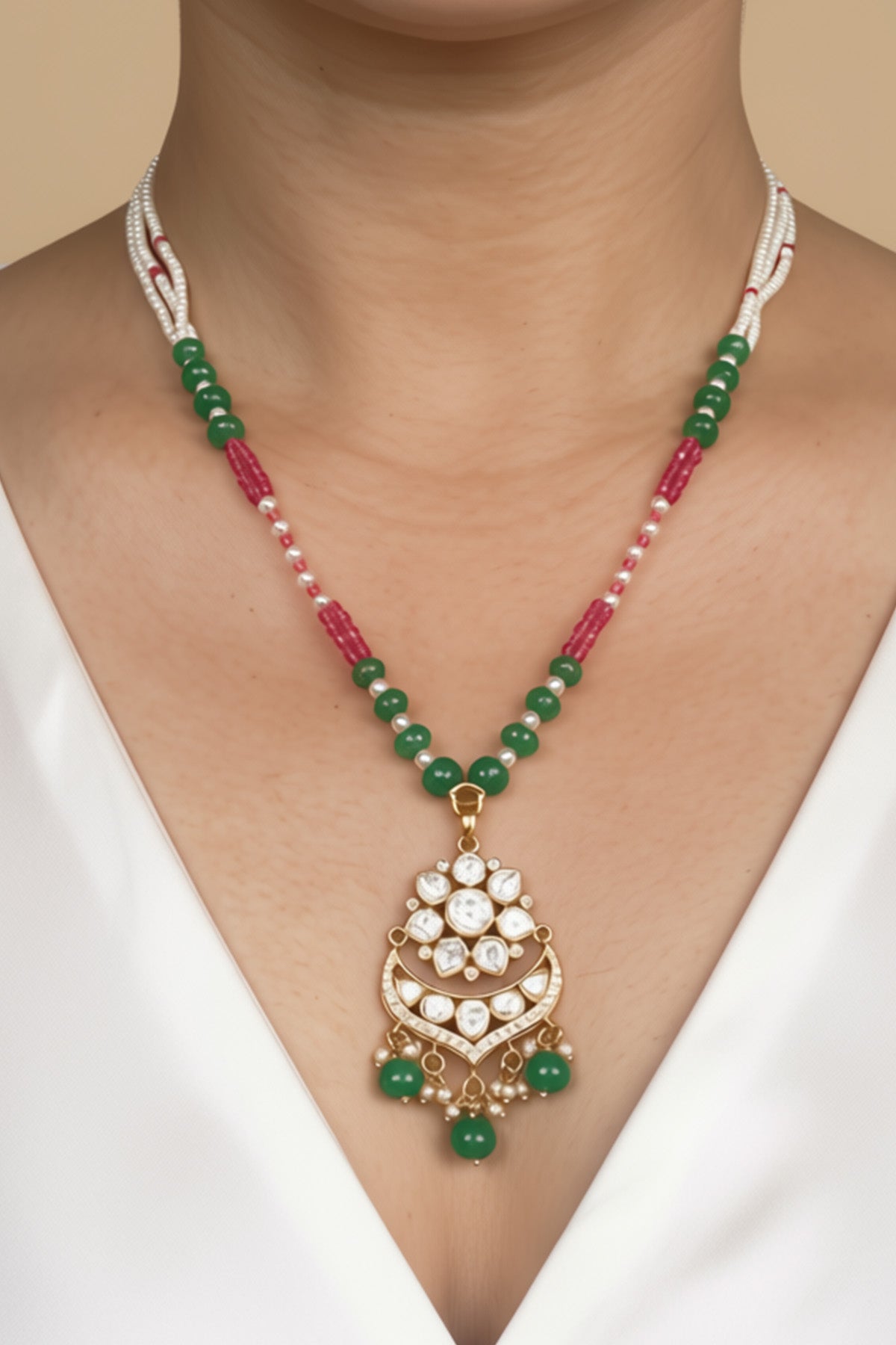 Buy Green Moissanite Polki Necklace Set for women by Sica online available at scrollnshops