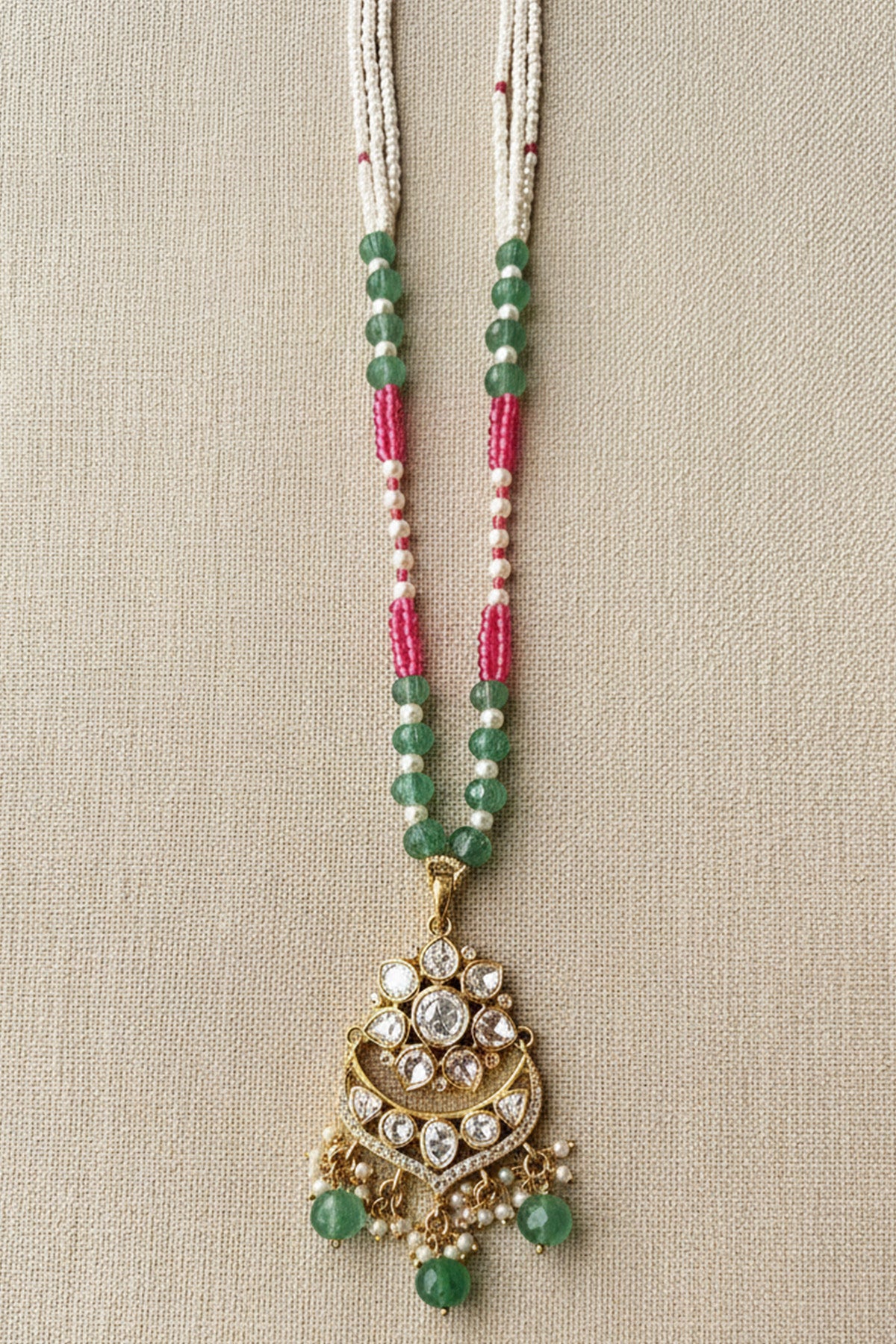 Green Moissanite Polki Necklace