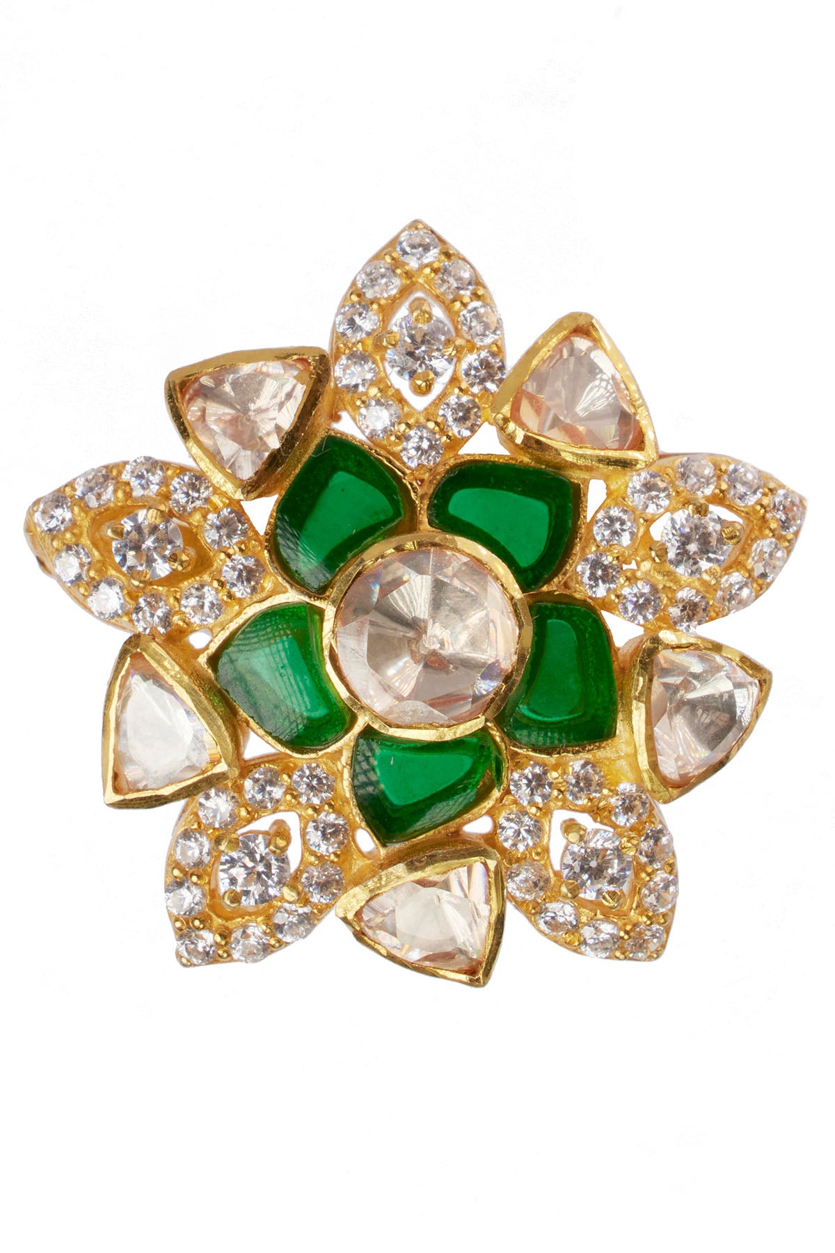 Moissanite Polki Green Ring