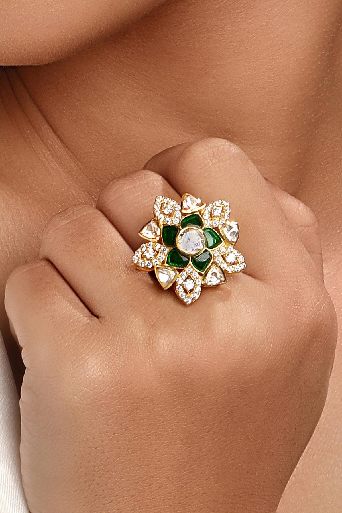 Buy Moissanite Polki Green Ring by Sica for women online at ScrollnShops