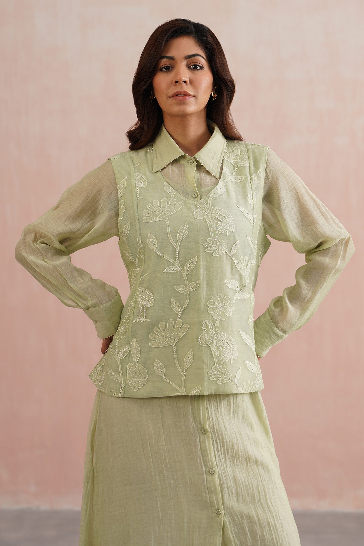 Green Mul Chanderi Dress & Top