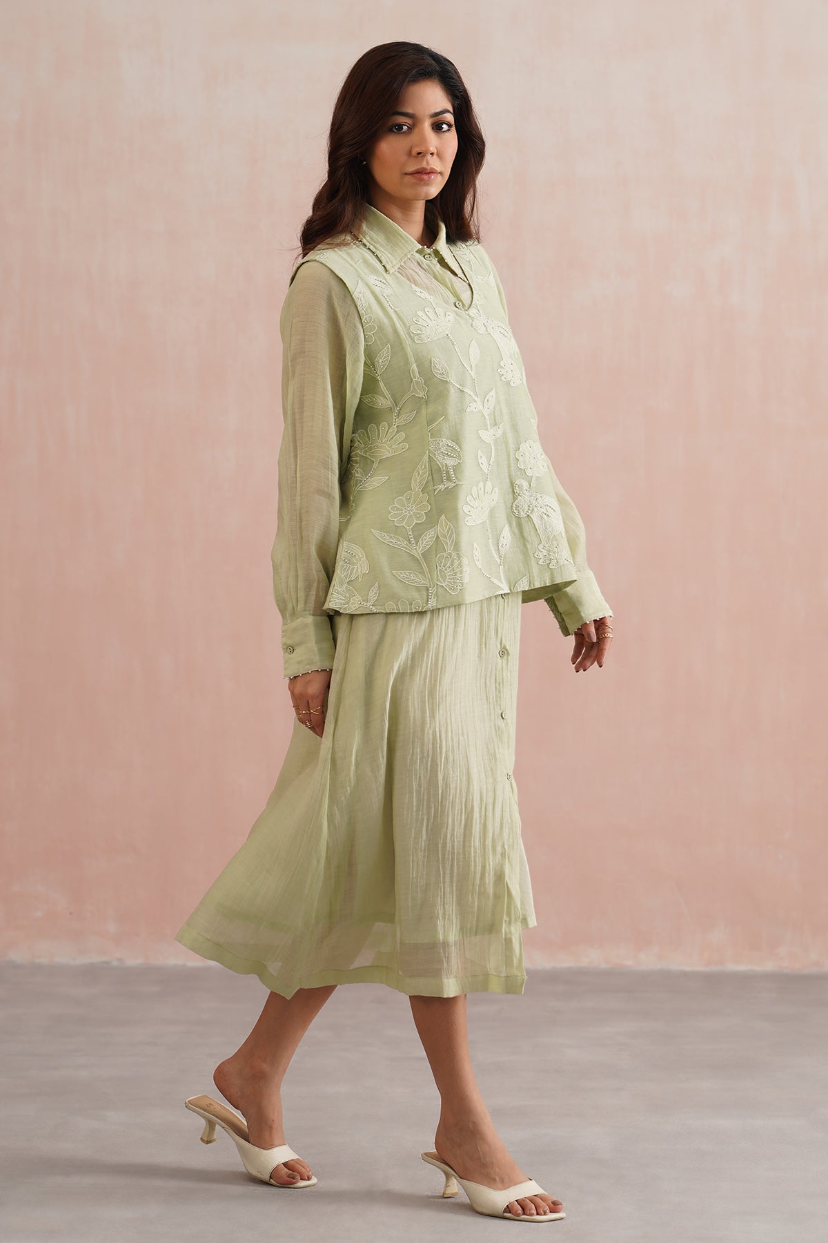 Green Mul Chanderi Dress & Top