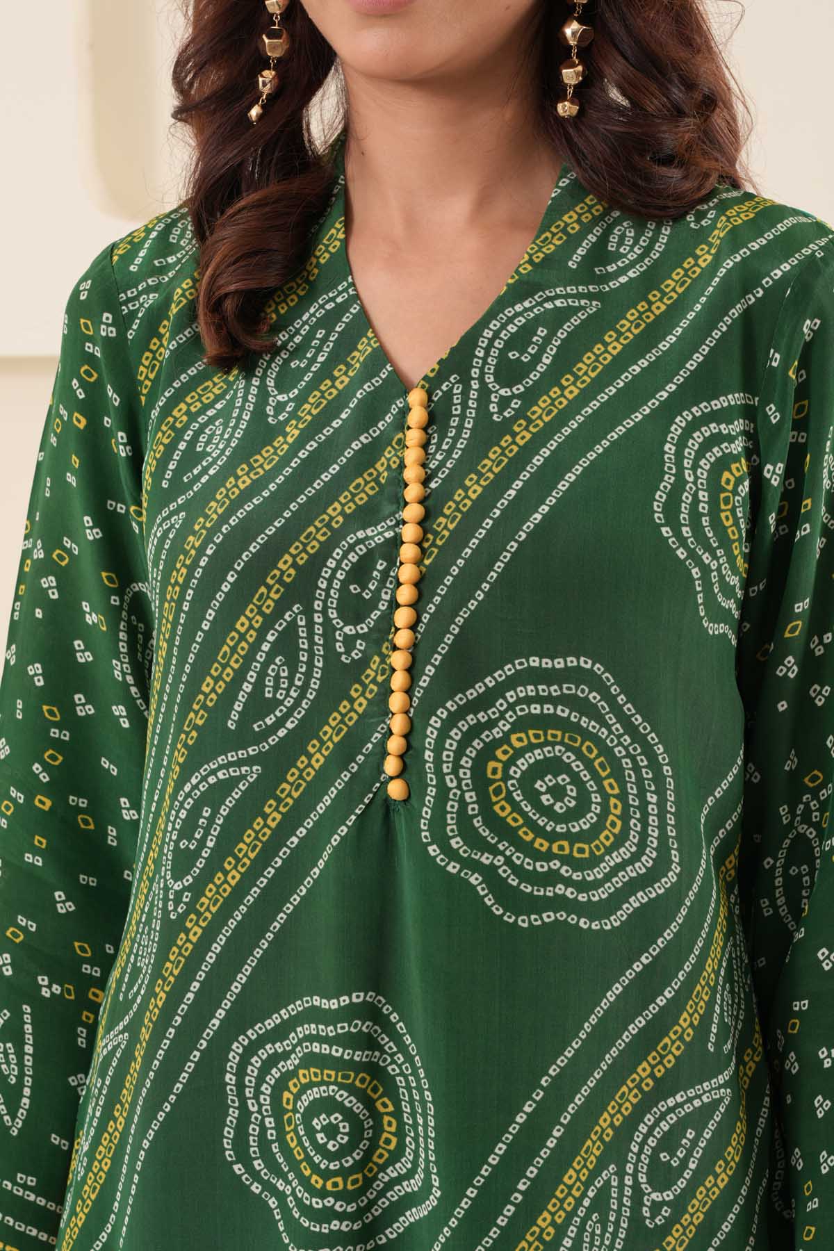 Green Muslin Bandhani Kurta Set