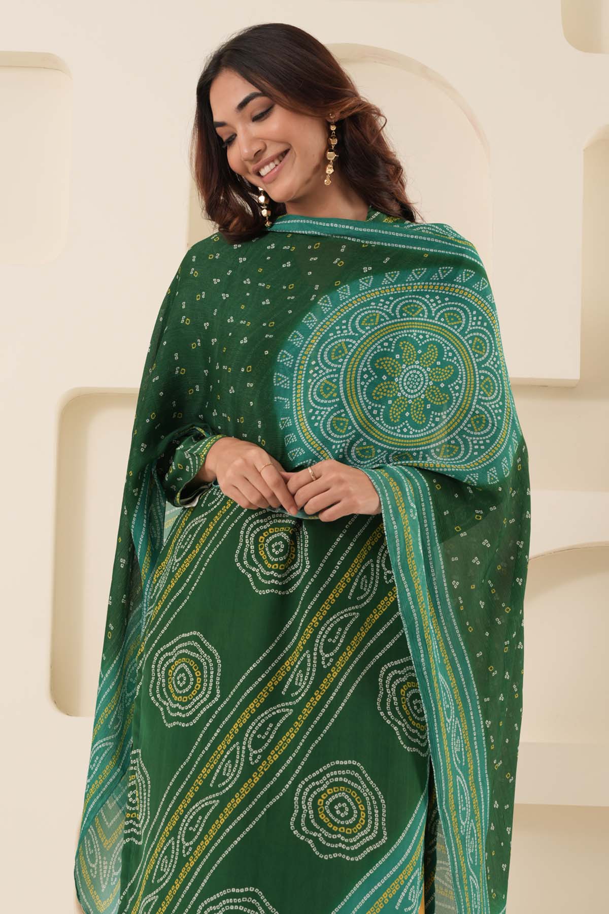 Green Muslin Bandhani Kurta Set