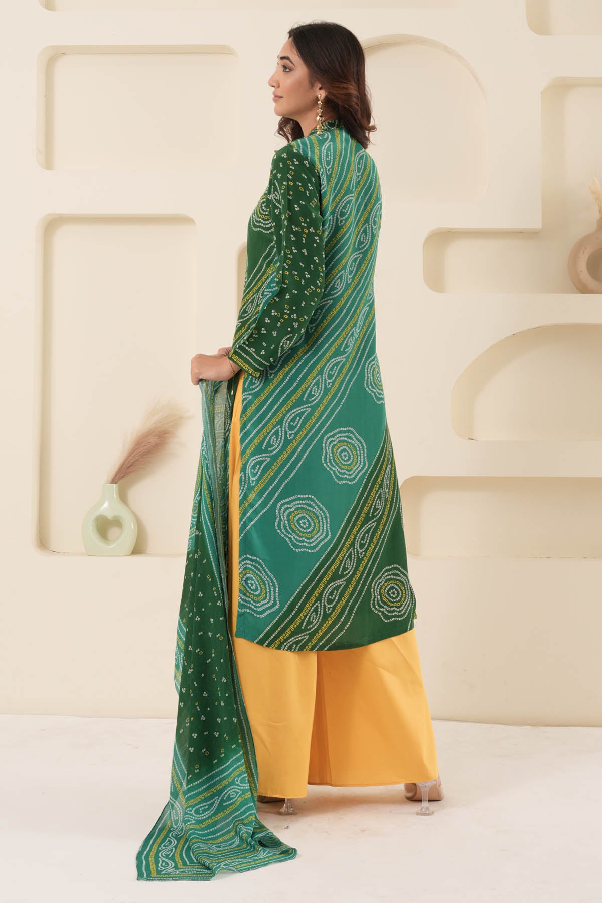 Green Muslin Bandhani Kurta Set