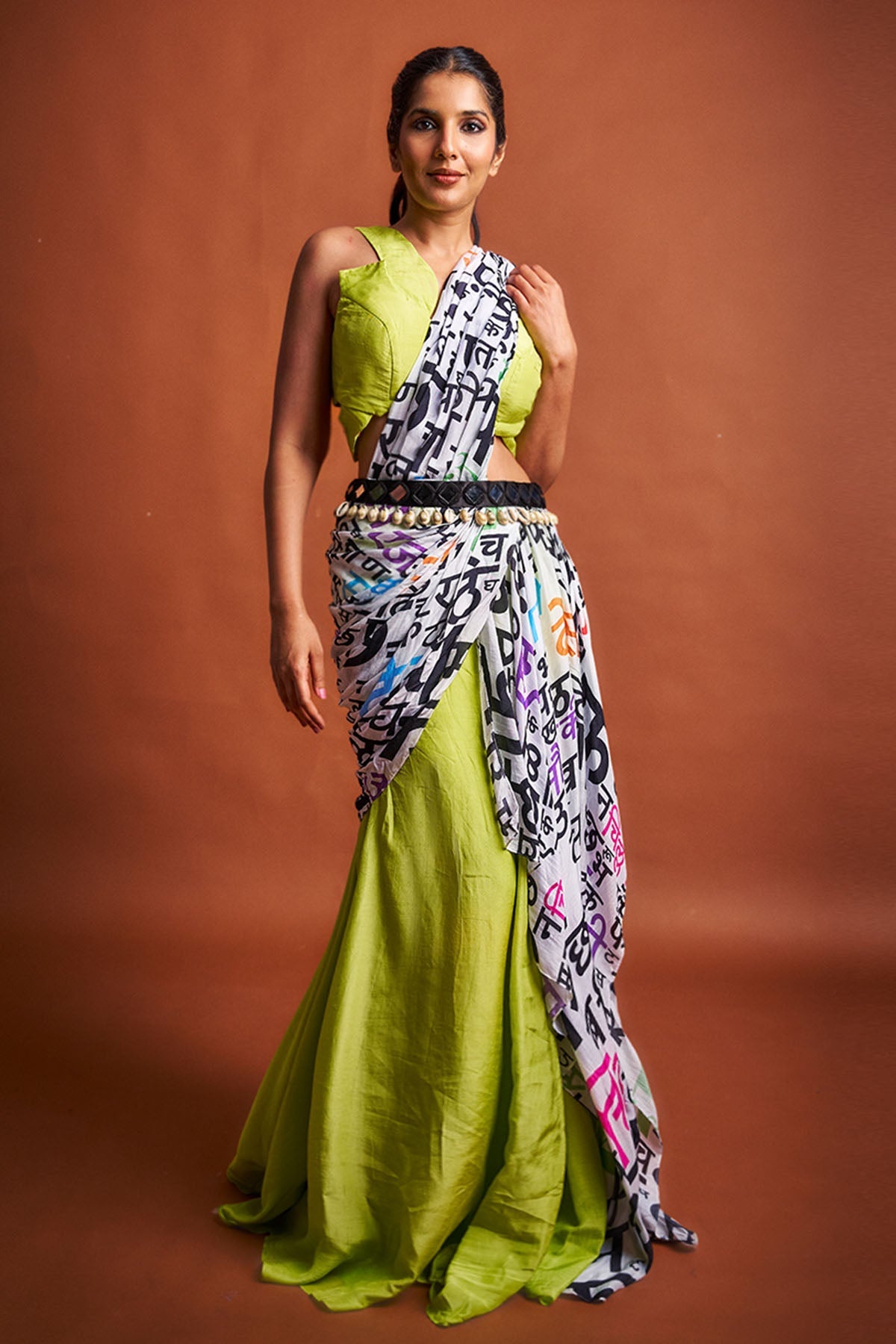 Buy Green Muslin Cotton Saree Set for women by Ricka Gauba online available at scrollnshops