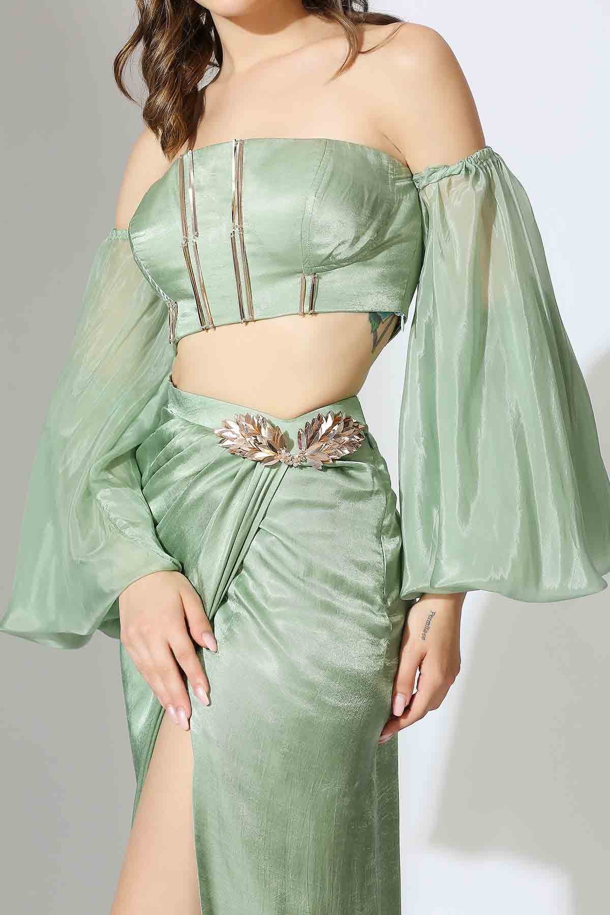 Green Off Shoulder Top & Skirt
