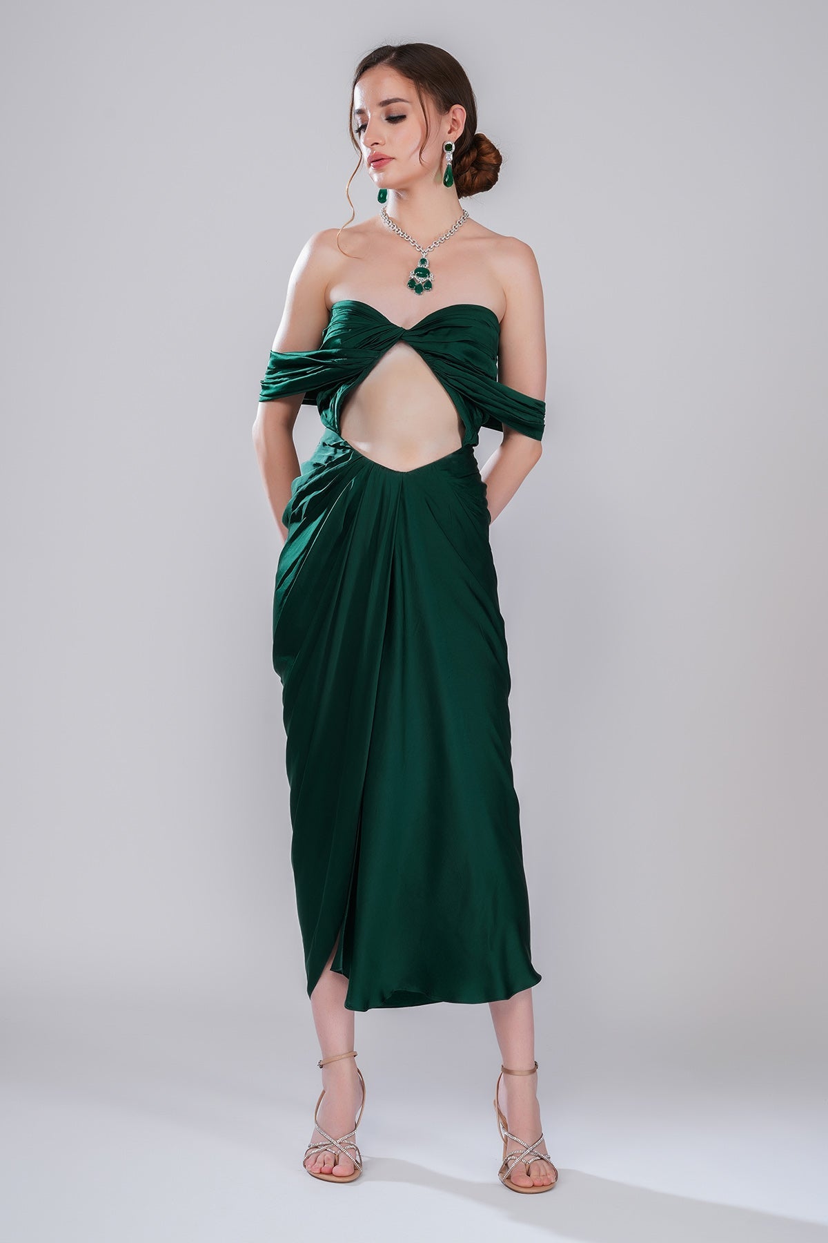 Buy Green Off shoulder Drape Dress by Smita Shrinivas for women online at ScrollnShops