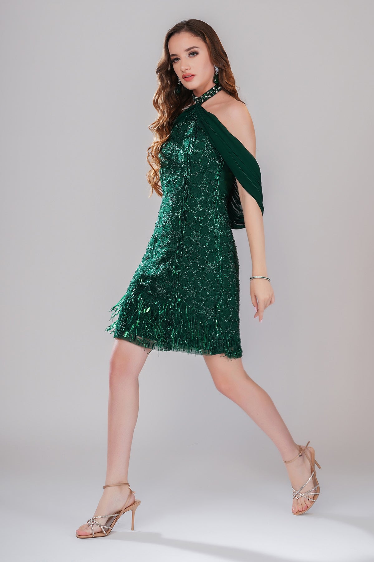 Green Off shoulder Mini Dress