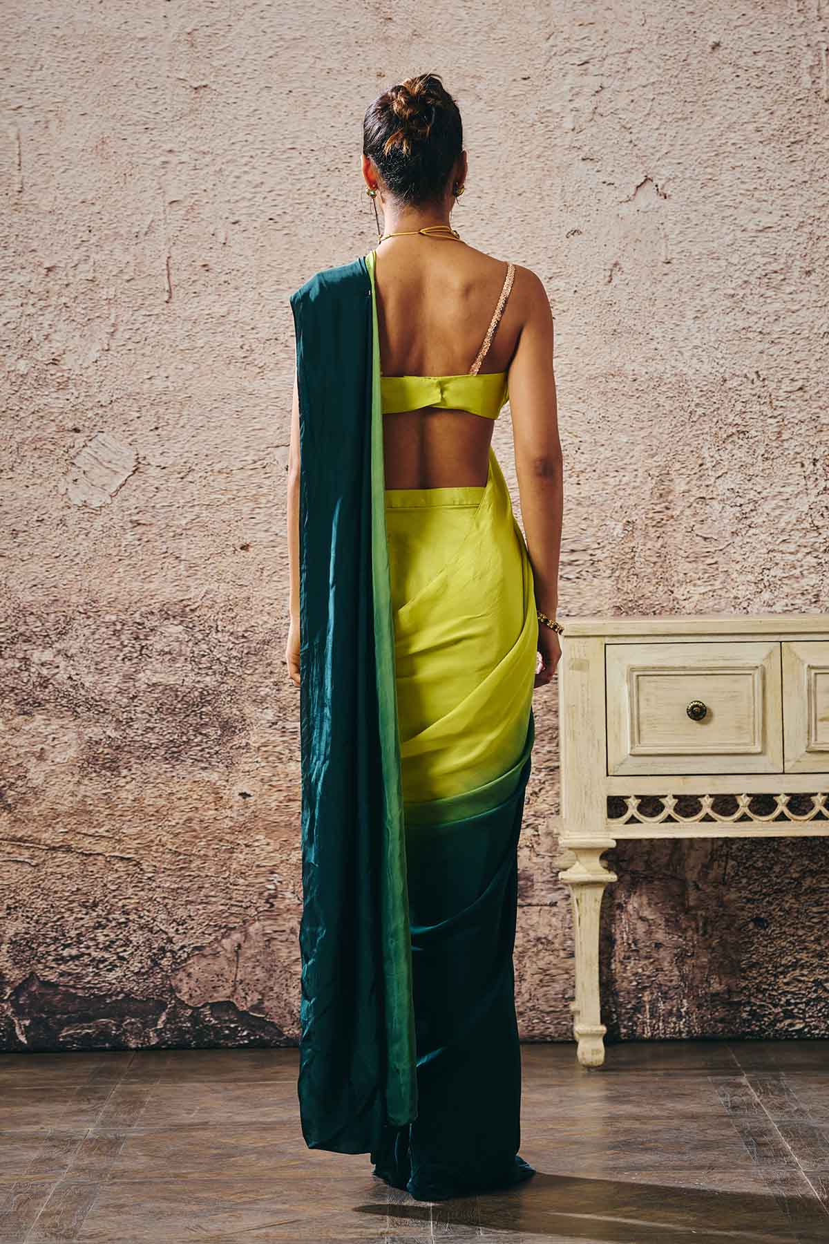 Green Ombre Pre-Draped Saree