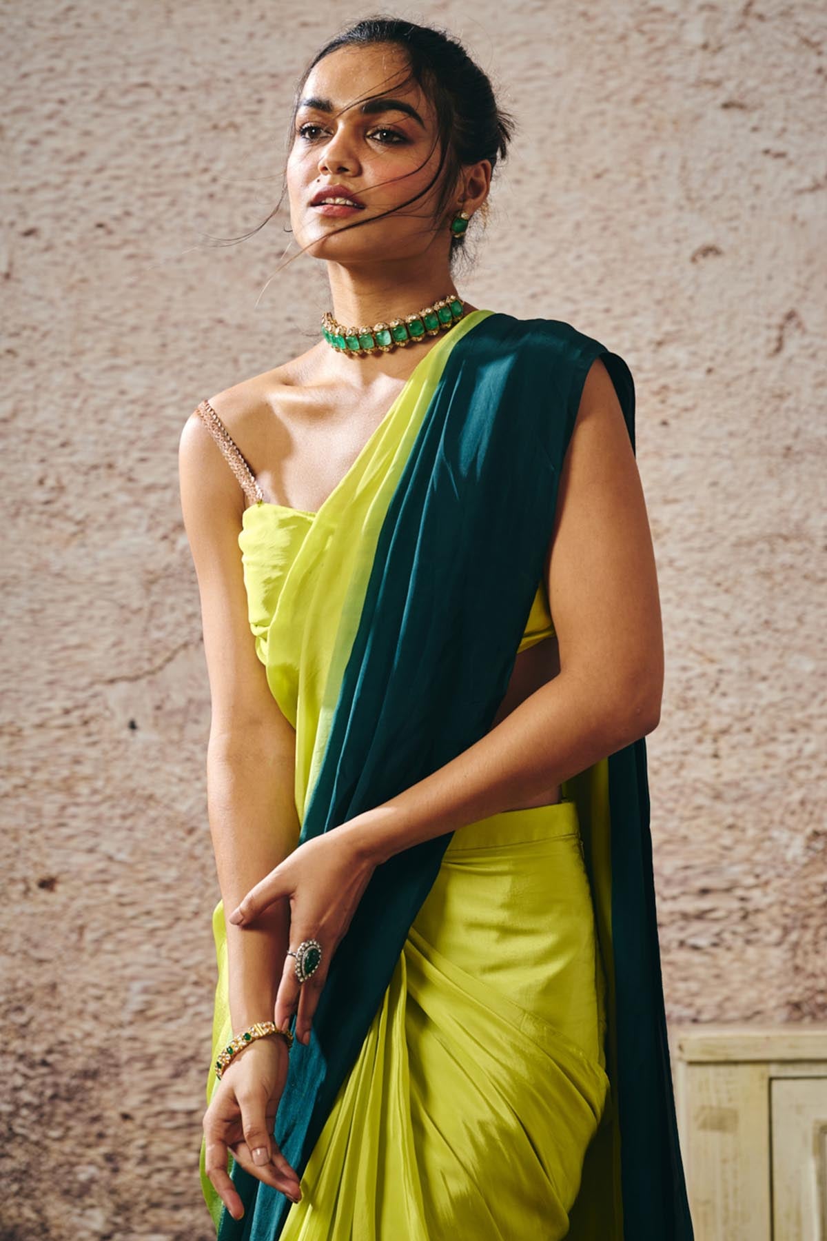 Green Ombre Pre-Draped Saree