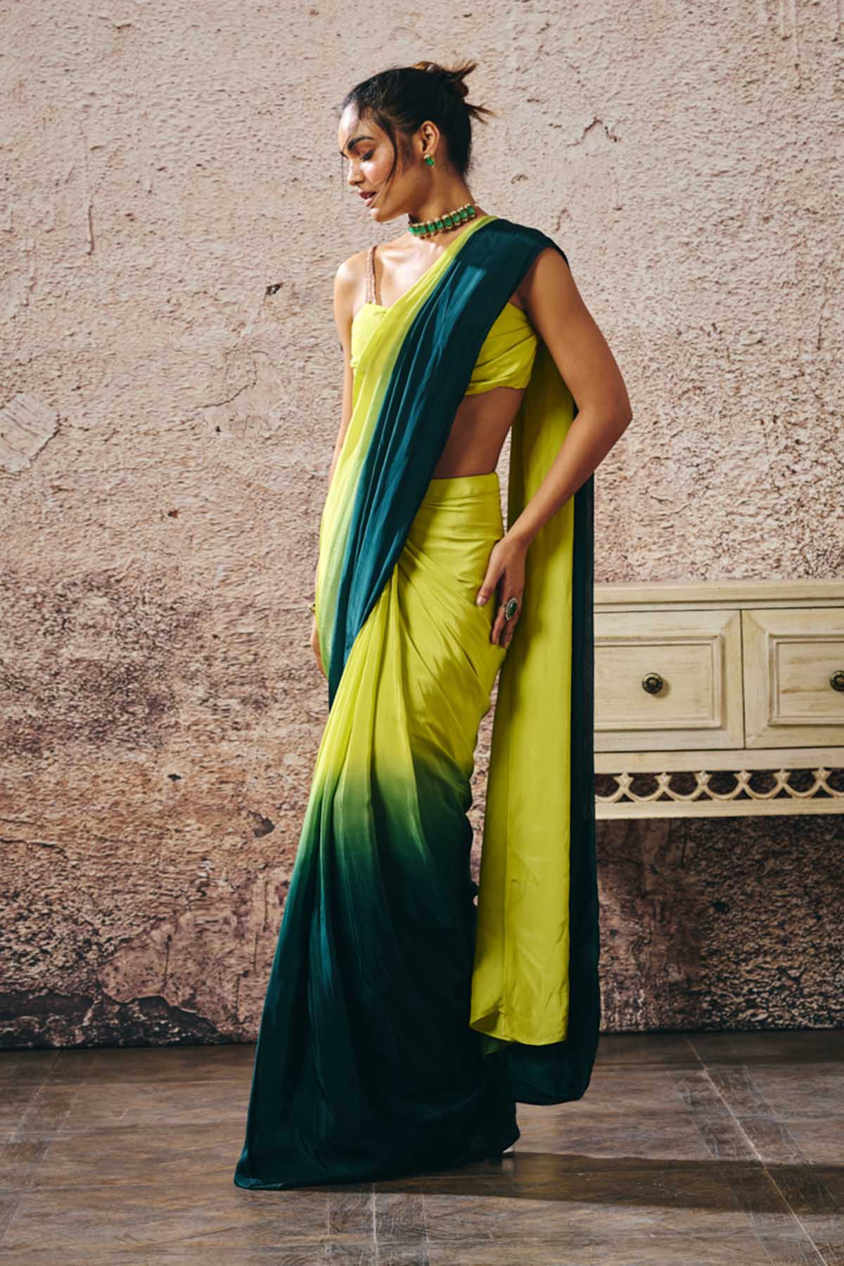 Green Ombre Pre-Draped Saree
