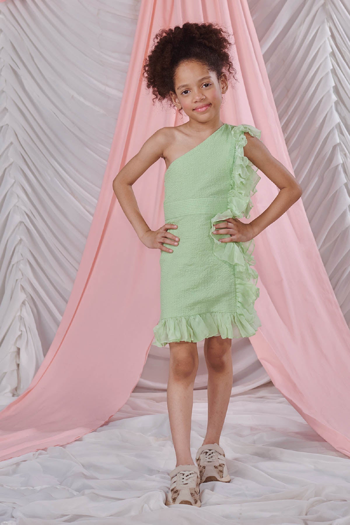 Designer Littleens Green One Shoulder Dress For Kids (Boys & Girls) Available online at ScrollnShops