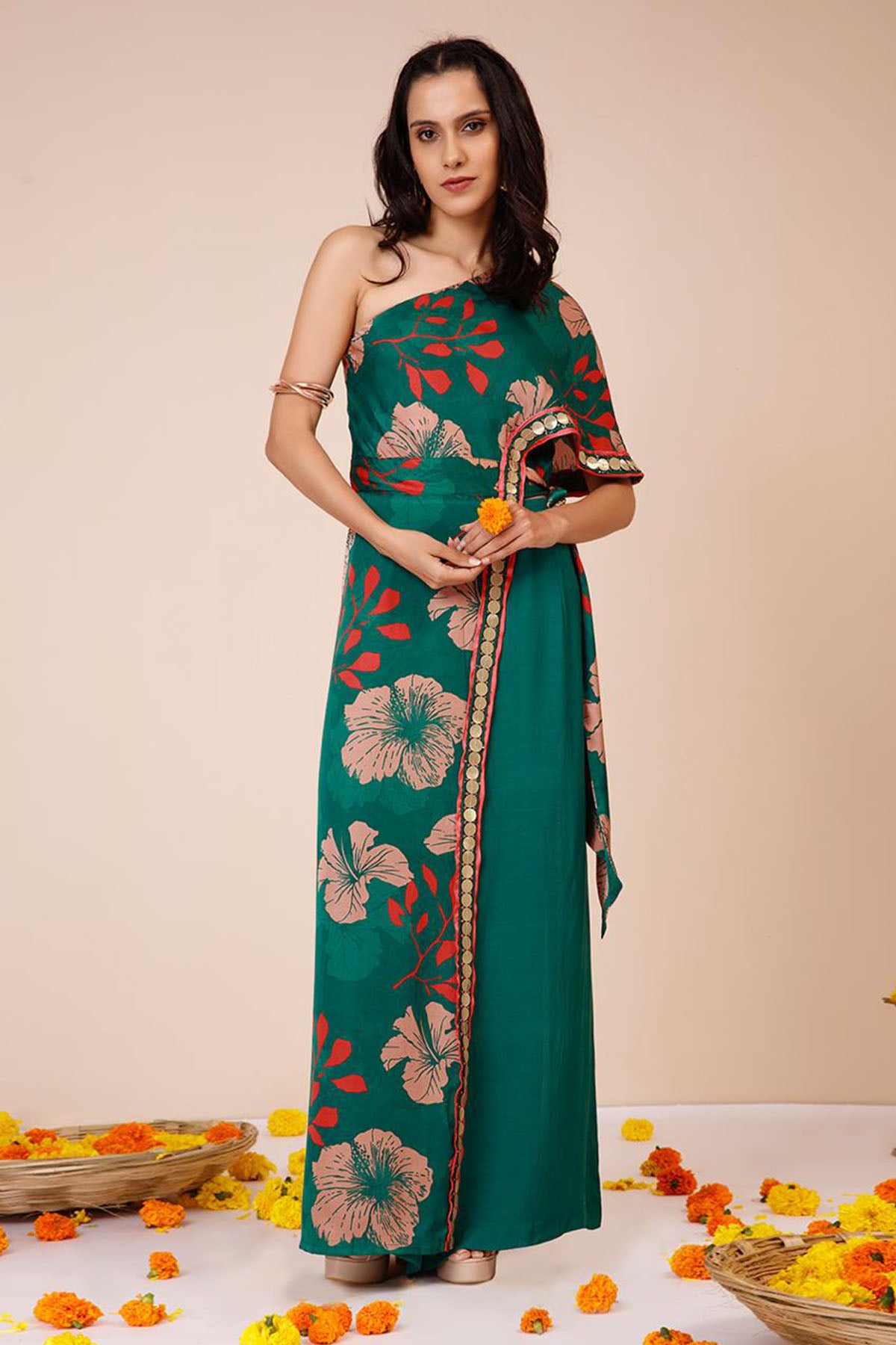 Green One Shoulder Top & Pants