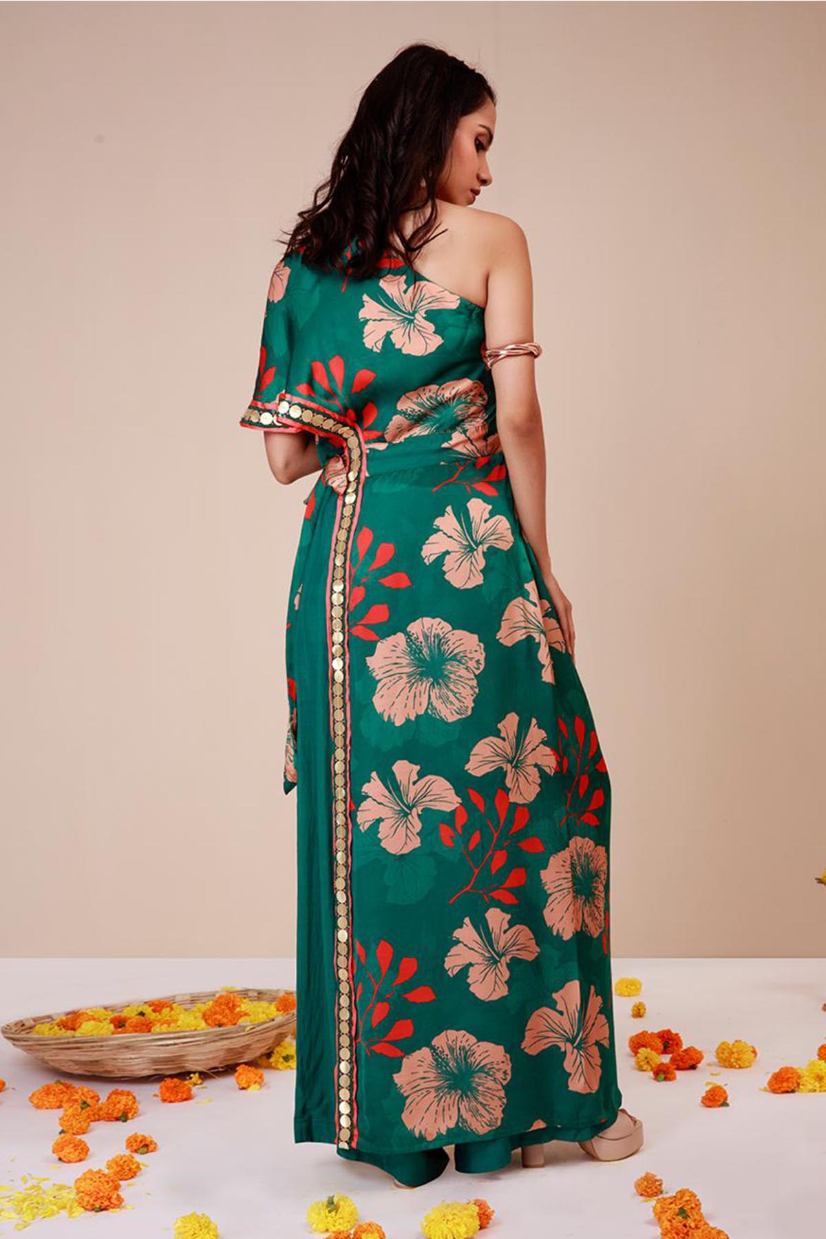 Green One Shoulder Top & Pants