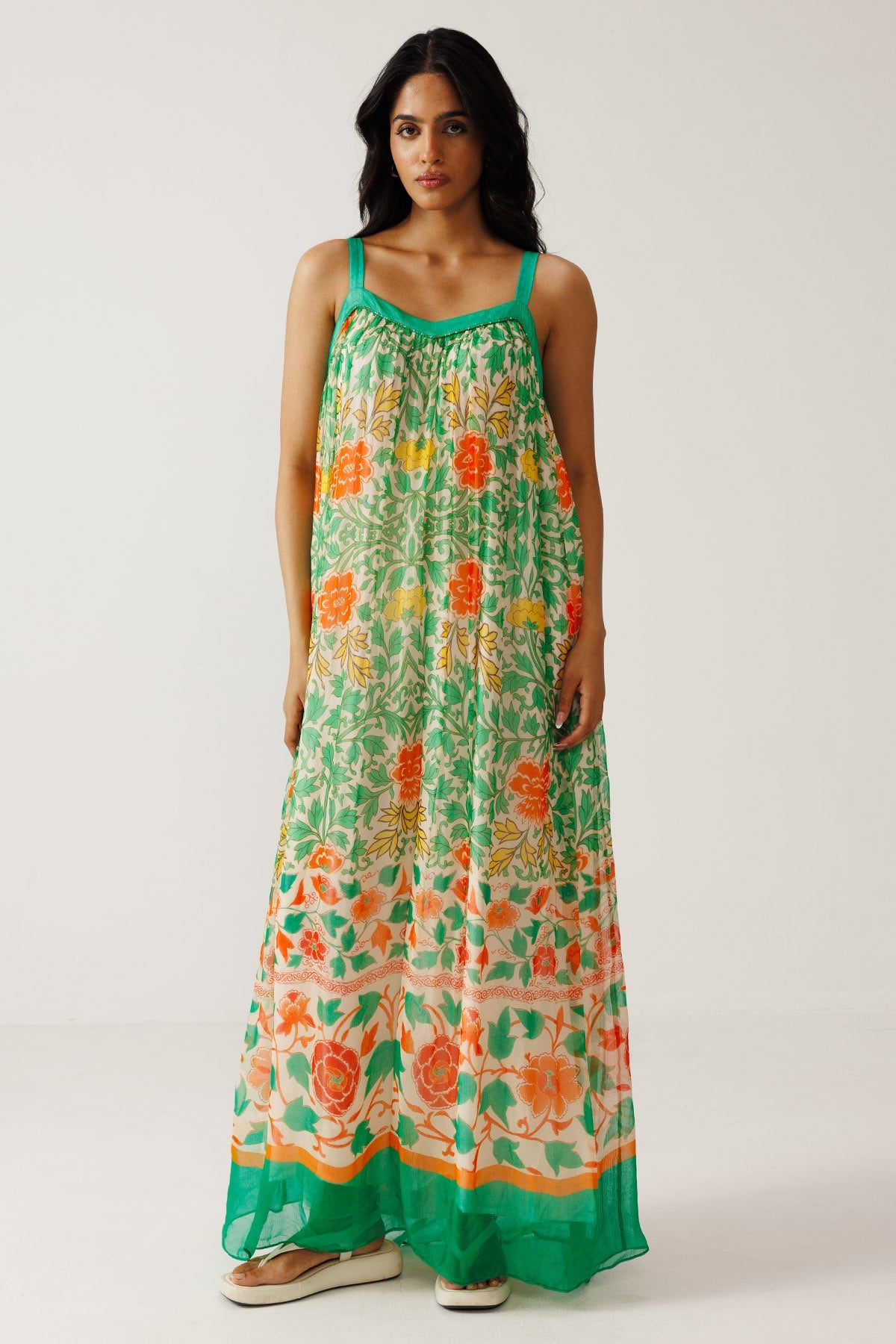 Buy Green Orange Printed Maxi Dress for women by Reena Sharma online available at scrollnshops
