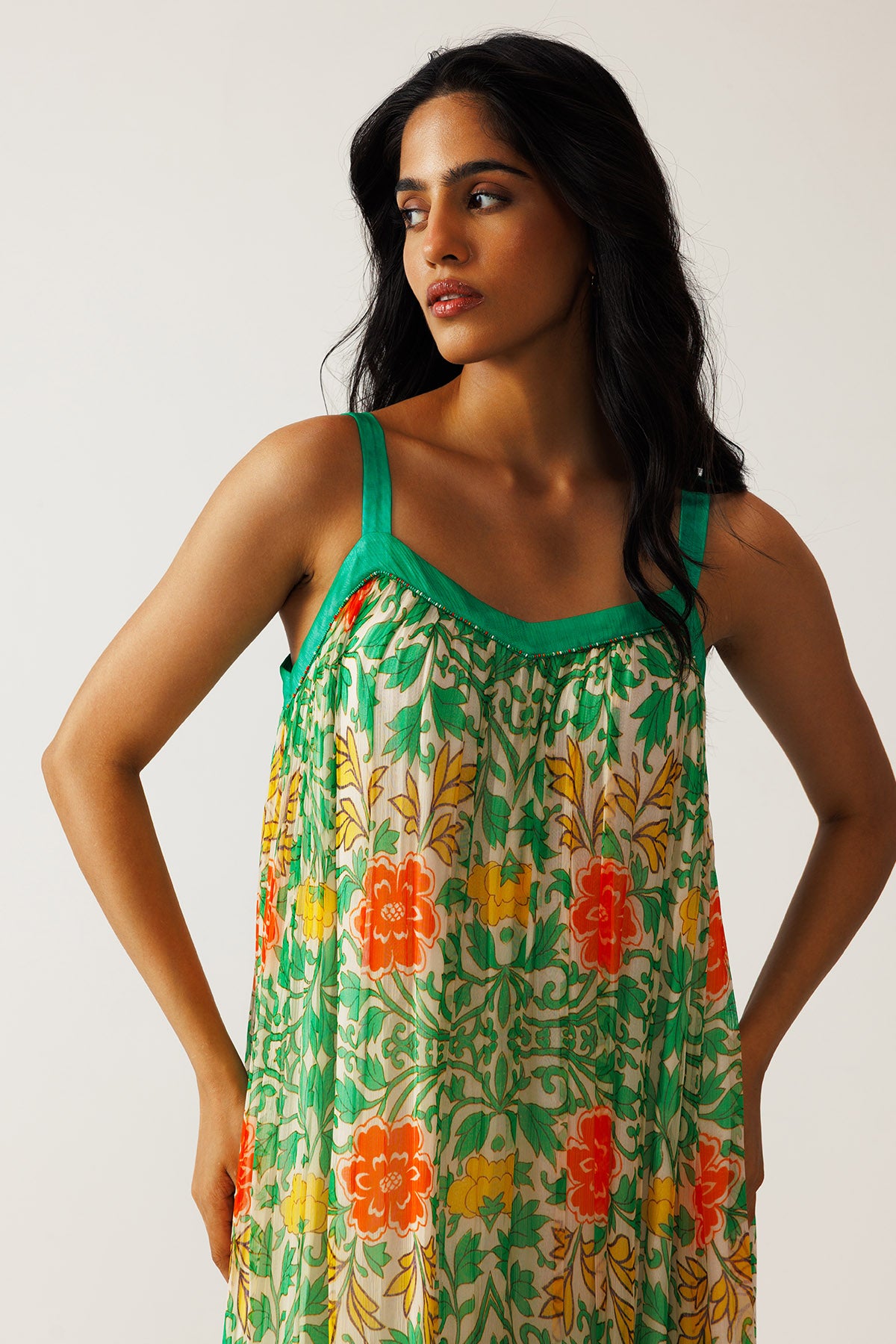 Green Orange Printed Maxi Dress