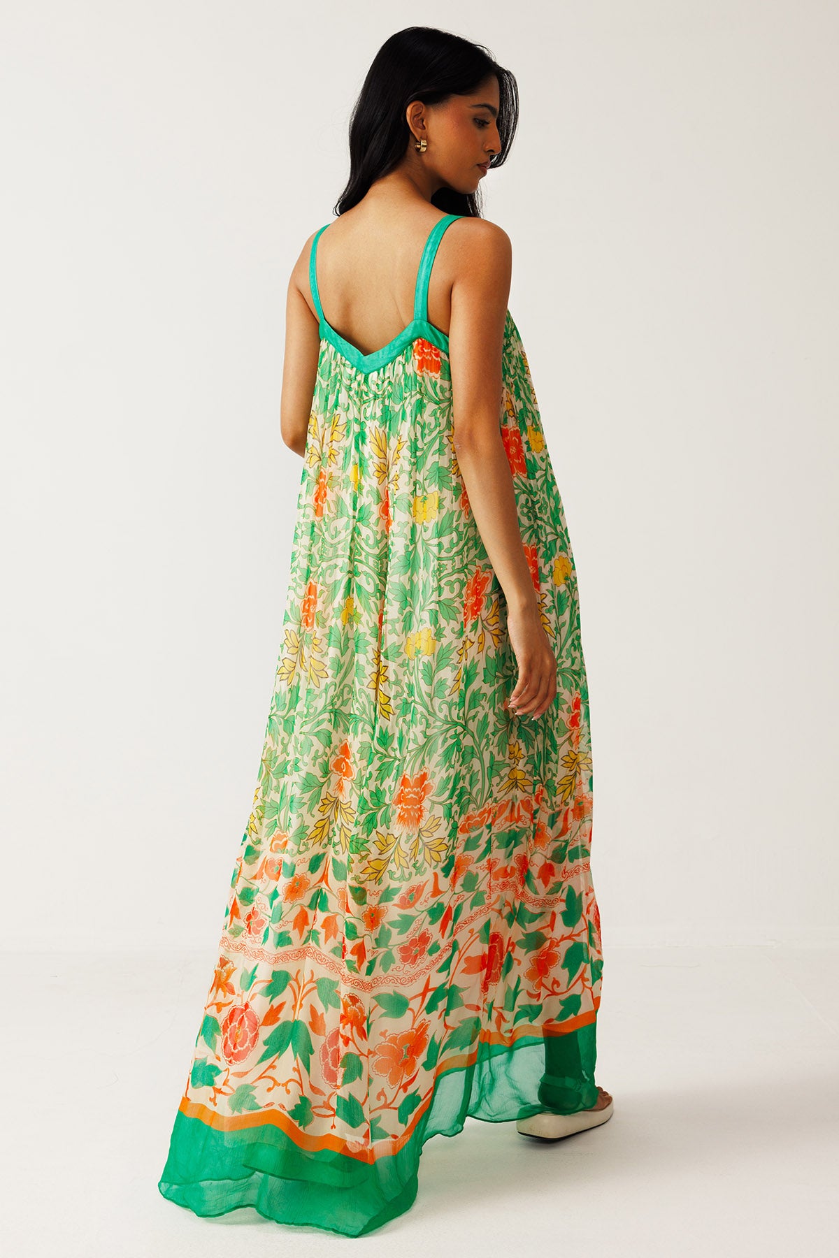 Green Orange Printed Maxi Dress