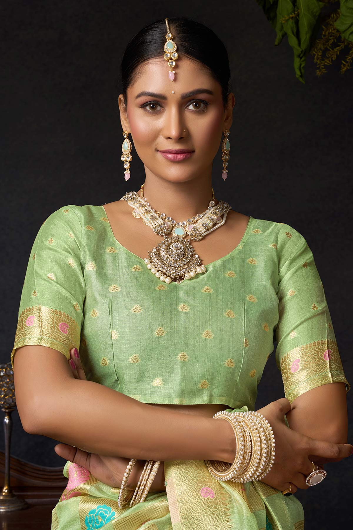 Green Organza Khadi Zari Saree