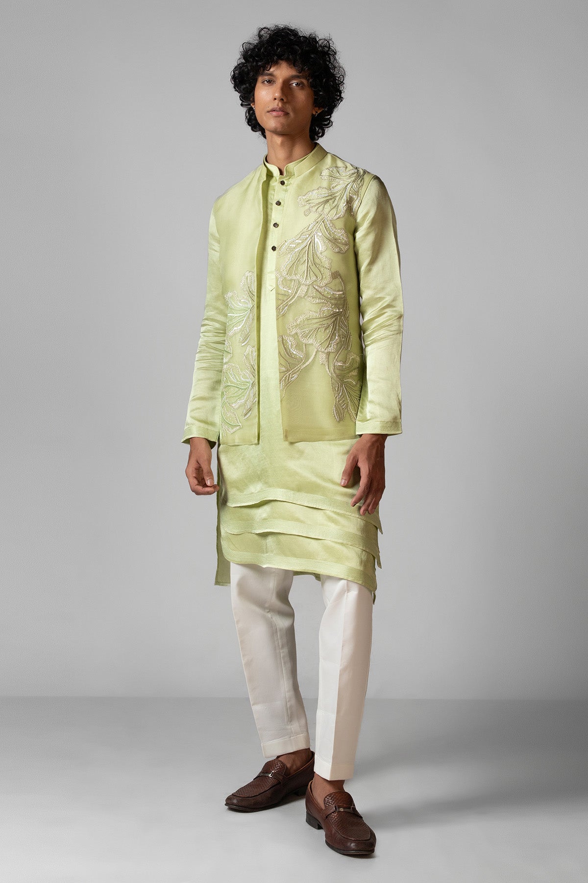 Buy Green Organza Resham Kurta Set for men by Paarsh Atelier online available at scrollnshops
