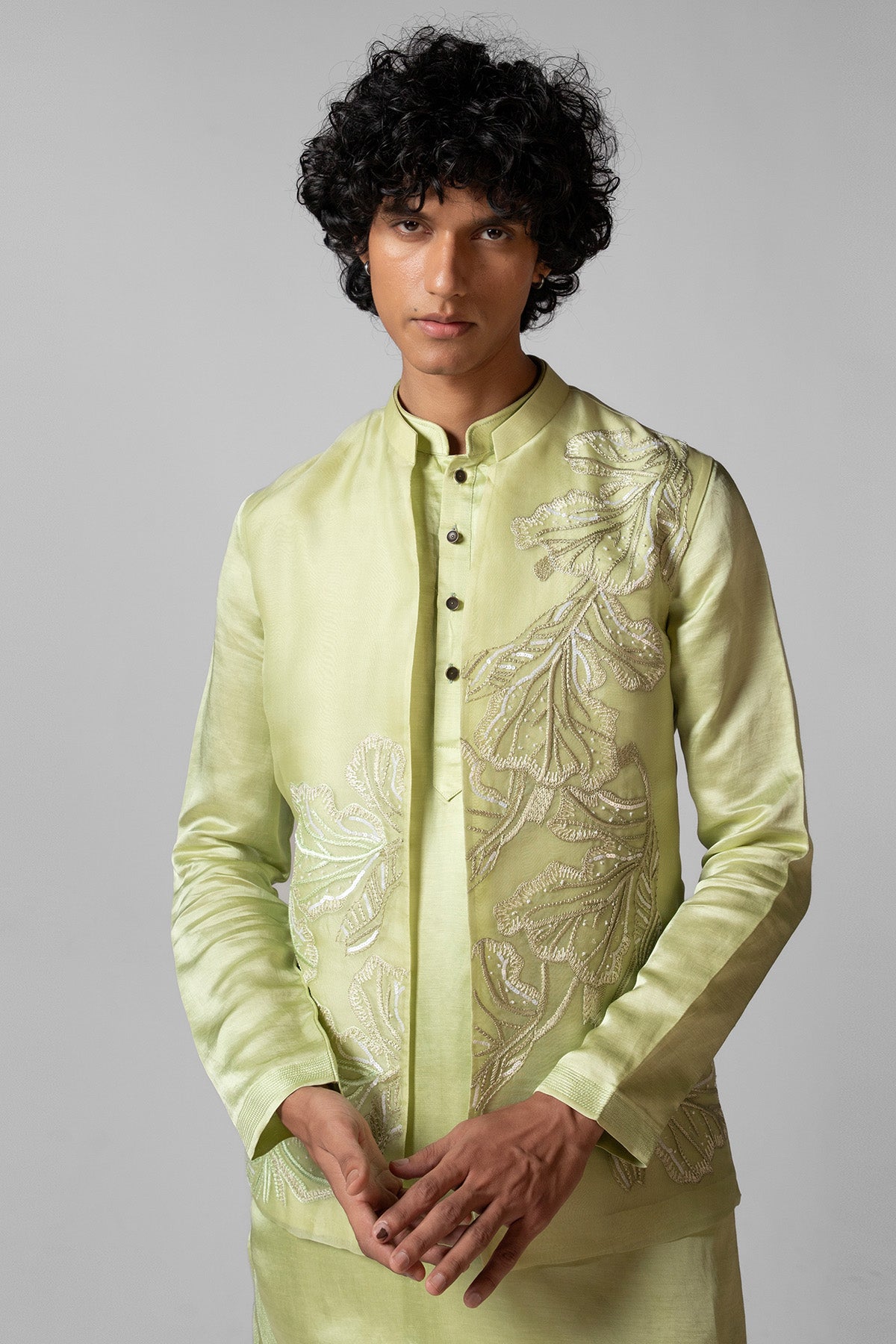 Green Organza Resham Kurta Set