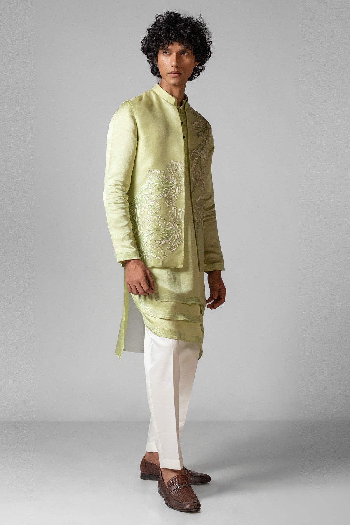 Green Organza Resham Kurta Set