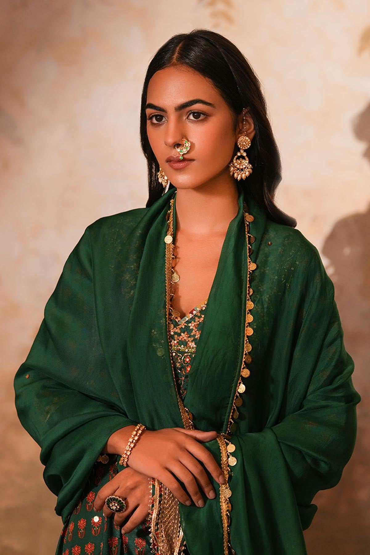 Green Organza Sequins Dupatta