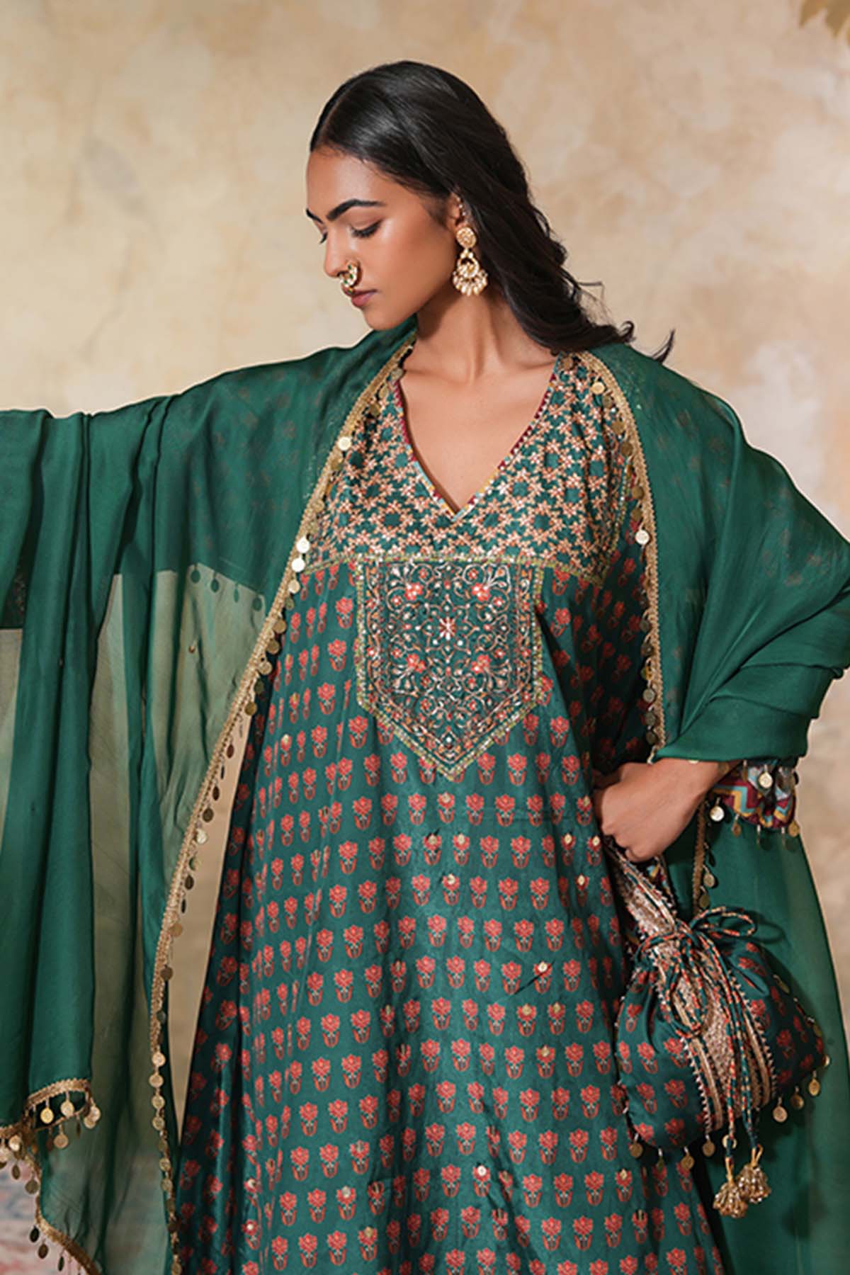 Buy Green Organza Sequins Dupatta by Ugna by Unnati for women online at ScrollnShops